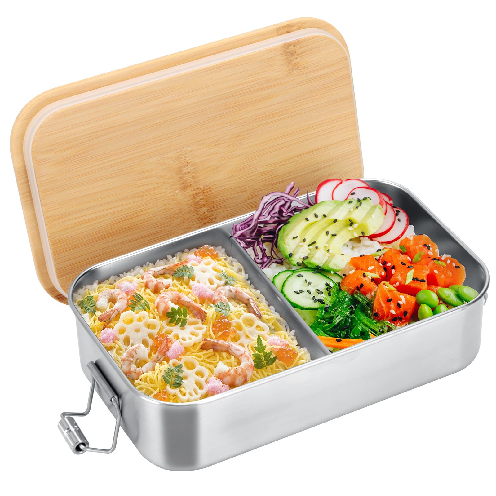 Cozary Stainless Steel Lunch Box, 1000 ml Adult Lunch Box with Compartments, BPA-Free, Bento Box, Leak-Proof with Sealing Ring for Work, School and Picnics