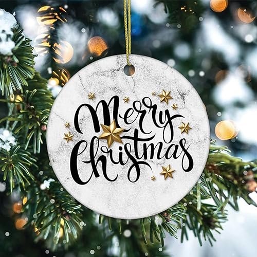 Vista 38 de Two-Side Printed Merry Christmas Marble Ceramic Christmas Ornament, Novelty for Family Friends Kids, Marble Printed Christmas Keepsake Pendants