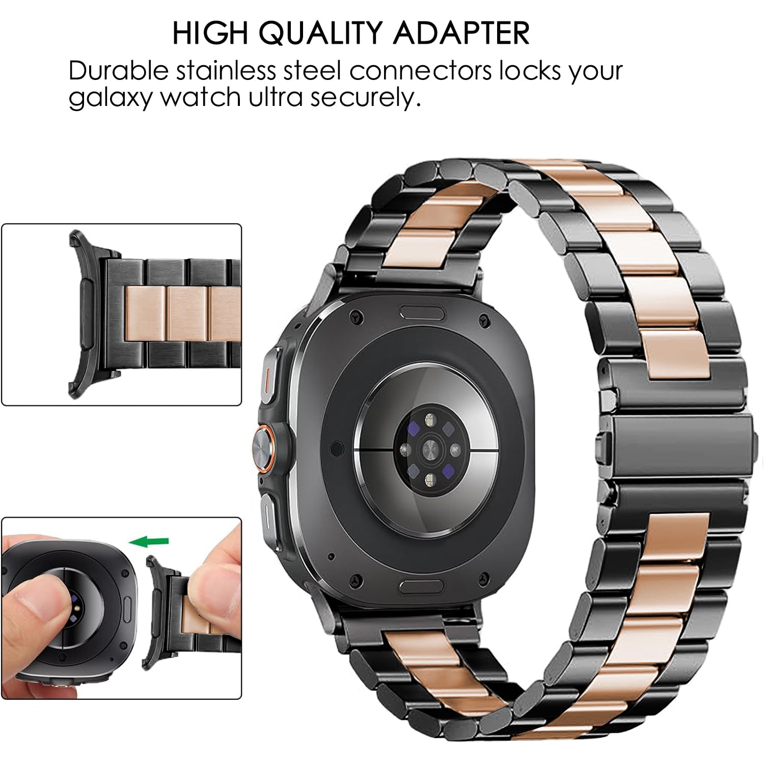 Bracelet de montre compatible avec Samsung Galaxy Watch 8 40 mm/44 mm/8 Classic 46 mm, bracelet de rechange en acier inoxydable solide sans espace pour Galaxy Watch 8/8 Classic pour homme et