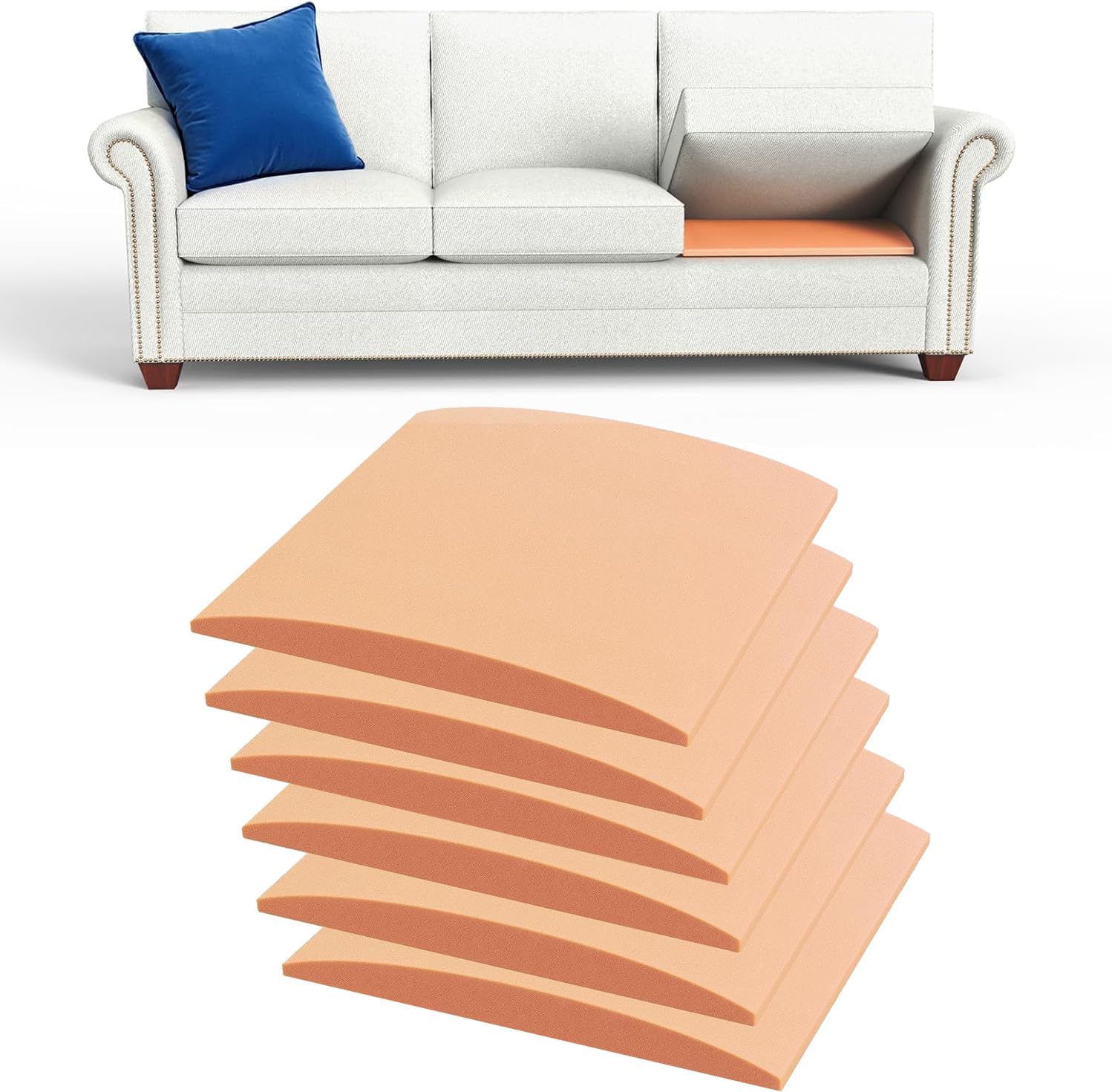 Couch Cushion Support for Sagging Cushions 20''x20'', Arched High Density Foam Insert to Repair Saggy Seats, Orange 6PCS