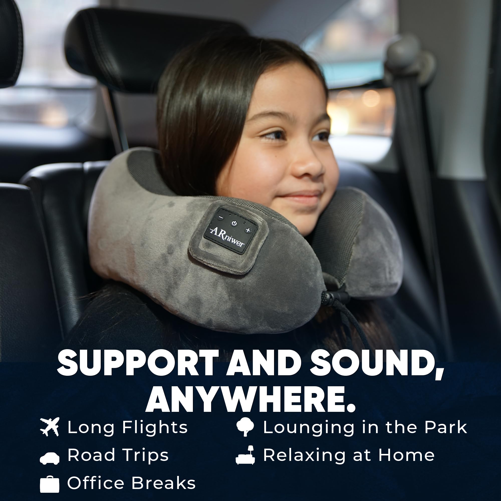 Almohada de cuello semicircular con Bluetooth y altavoz inalámbrico Bluetooth adecuado para avión, autobús, tren, coche, oficina y camping al aire libre para dormir, descansar, los mejores