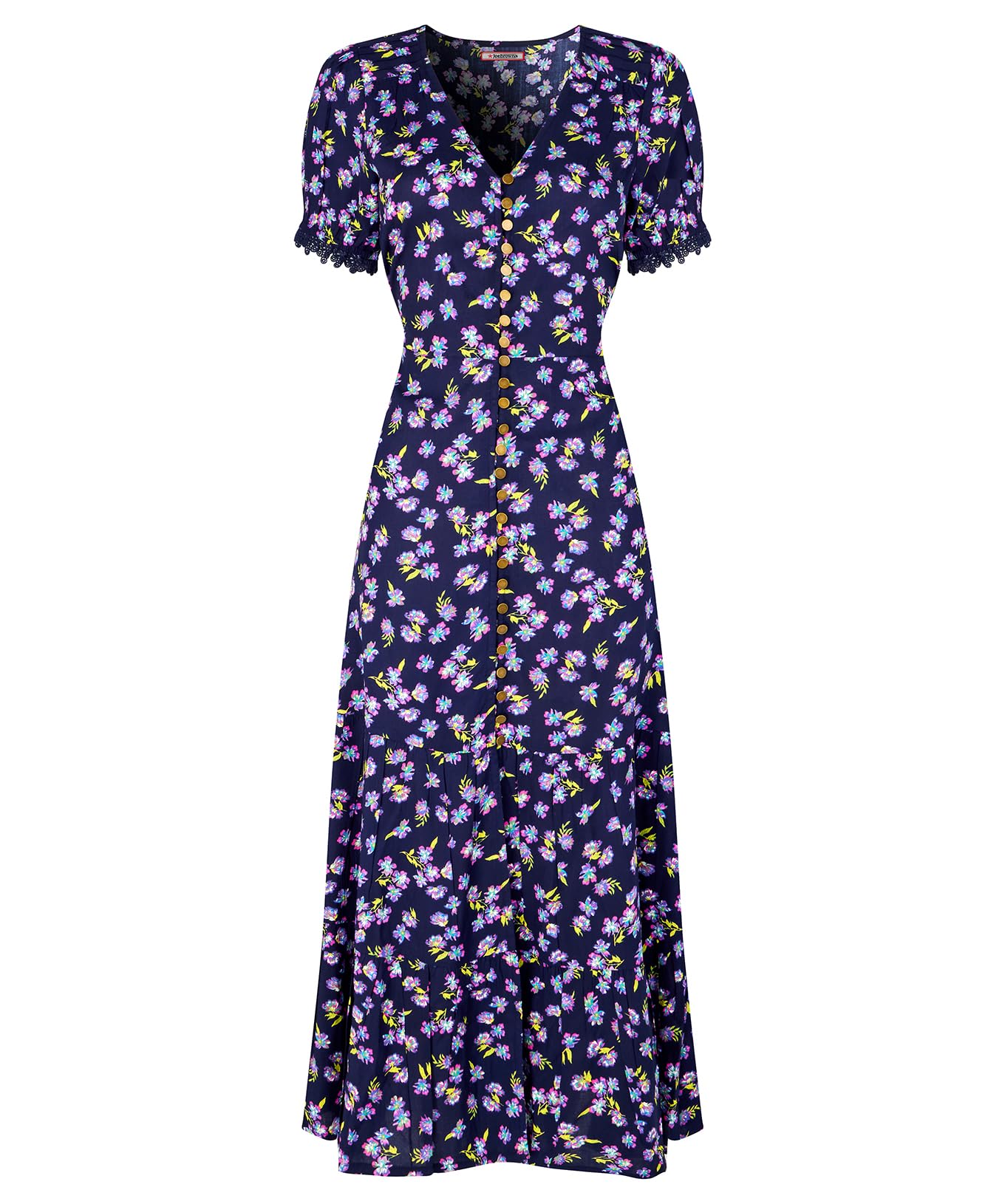 Joe Browns Dark Vintage Floral Puff Sleeve V-Neck Midi Dress Robe Femme