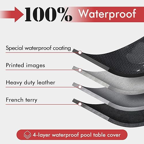 Miniatura 7 de Funda de cuero para mesa de billar de 8 pies, 8 pies, para exteriores e interiores, para proteger la mesa de billar, color rojo