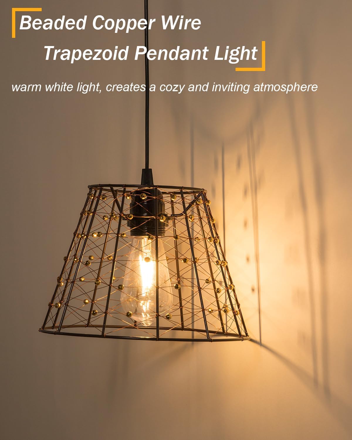 Battery Operated Chandelier with Remote, IP44 Waterproof Outdoor Pendant Light, No Wiring Needed Gazebo Lights for Porch, Patio, Balcony, Pergola, Shed, Home Decor (Beaded Copper Wire)