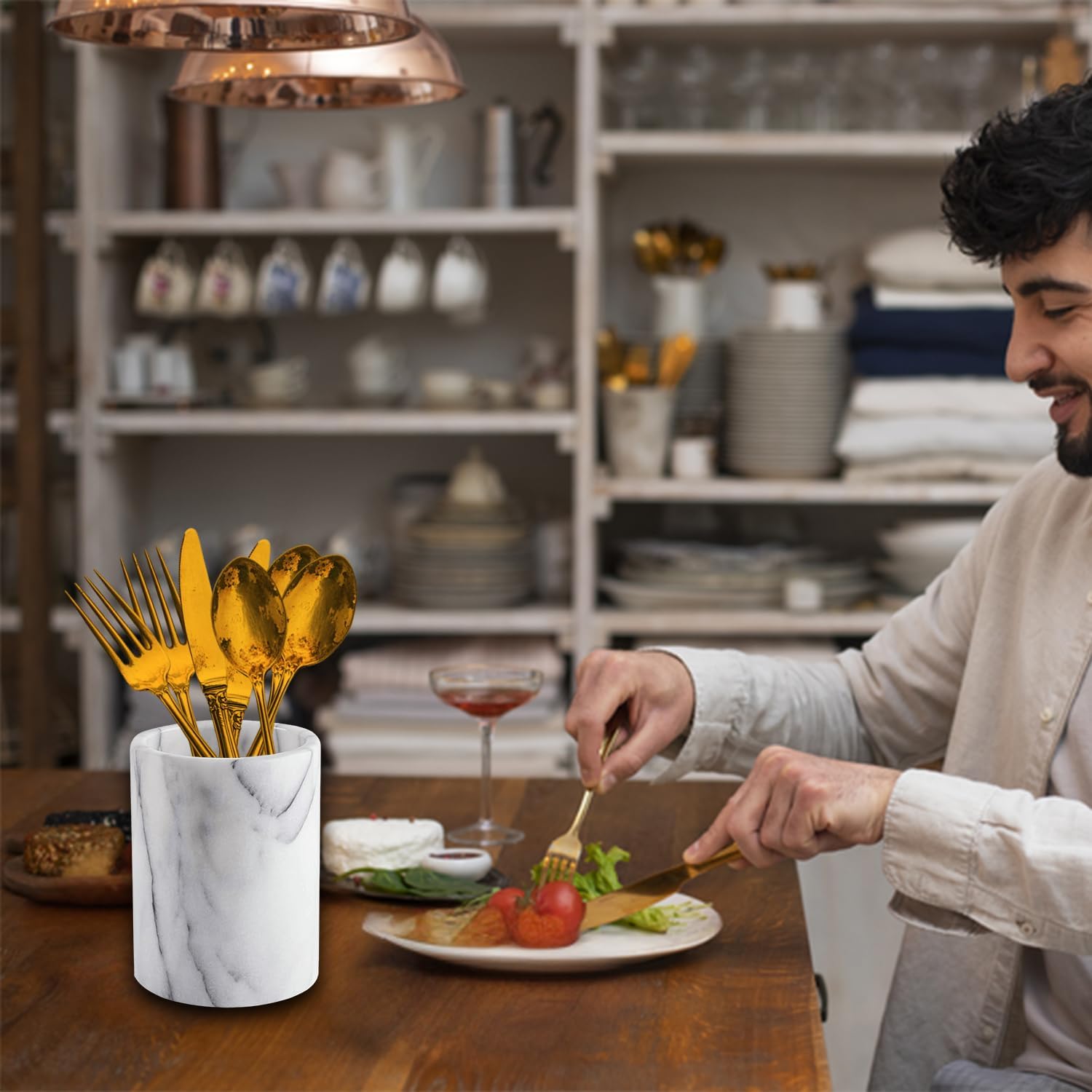 Cloudy White Marble Champagne & Wine Cooler Bucket with Polished Interior – Non-Slip Scratch-Proof Pad, Marble Utensil Holder for Kitchen, Bar & Housewarming Gifts (Unique Natural Stone) - Image 4