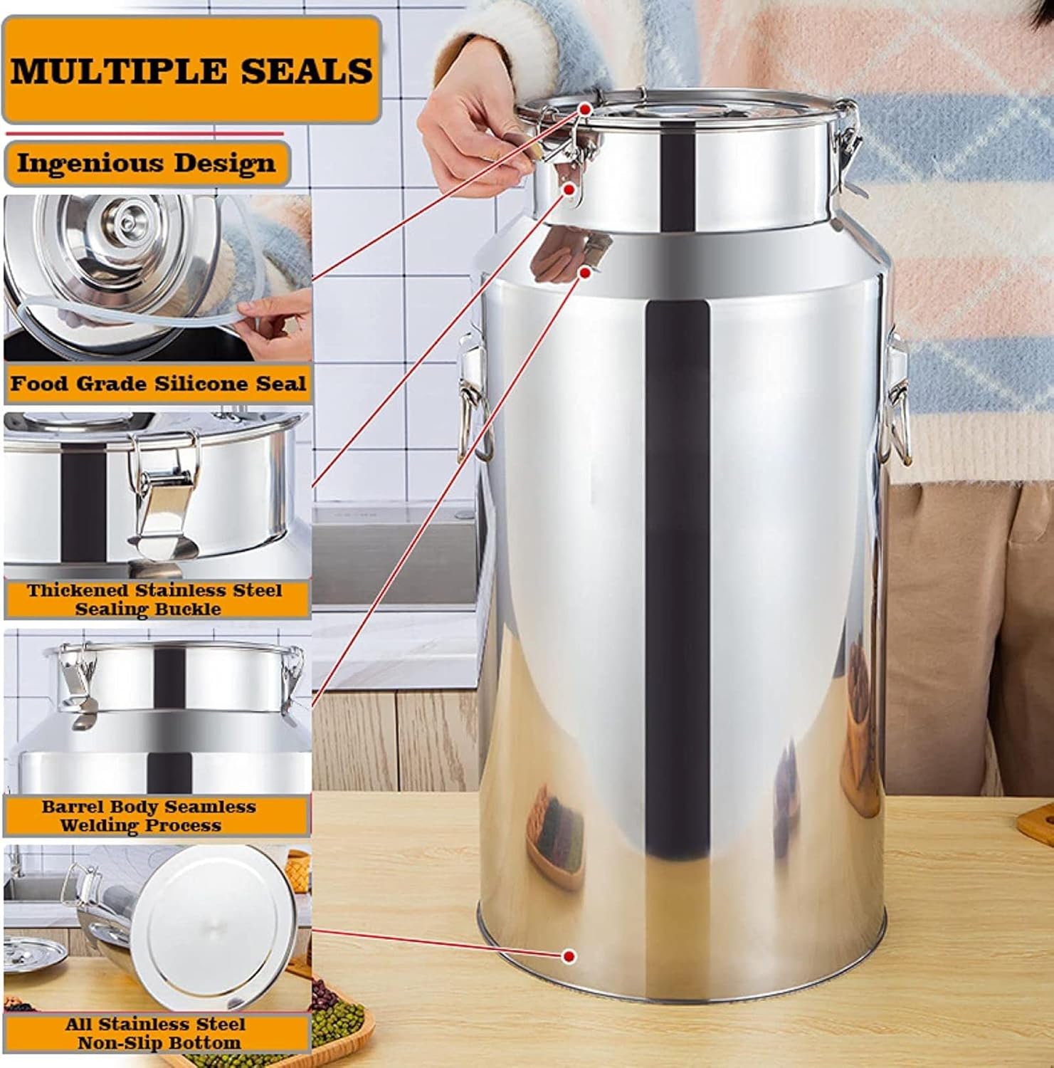 Heavy Duty Stainless Steel Milk Can - 5L/9L/14L Portable Sealed Transport Cans Bucket Wine Pail Bottle Oil Barrel with Spigot Dispenser / 9L,9L