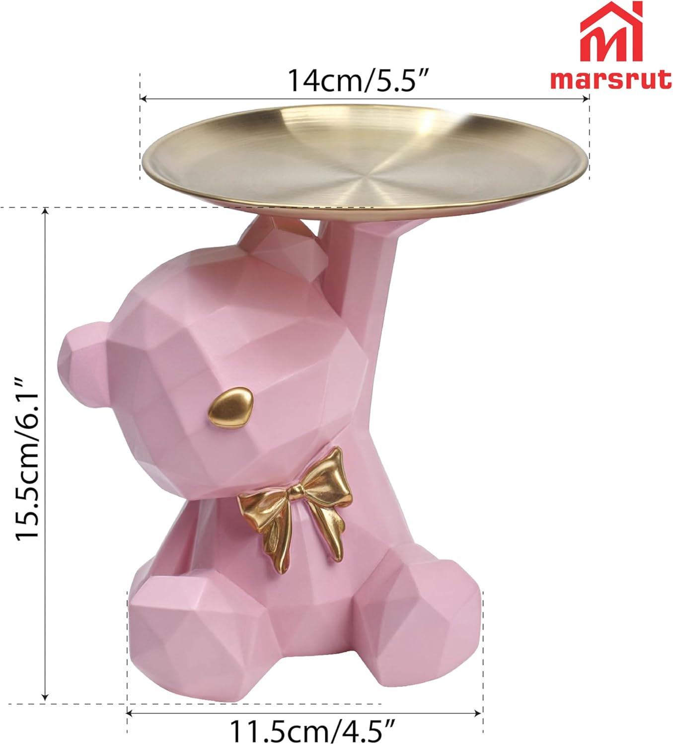 Bear Serving Tray Candy Dish Key Holder, Ring Stand Sculptures, Geometric Lovely Nordic Storage Bowl Plate Resin Cute Statue Figurines for Lipsticks Jewelry Earrings Table Living Room Entrance Display