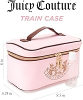 Vista 2 de Juicy Couture Pink Makeup Bag Cosmetics Organizer Travel Essentials Train Case Gold Terroir Dog Rhinestone Crown Velour
