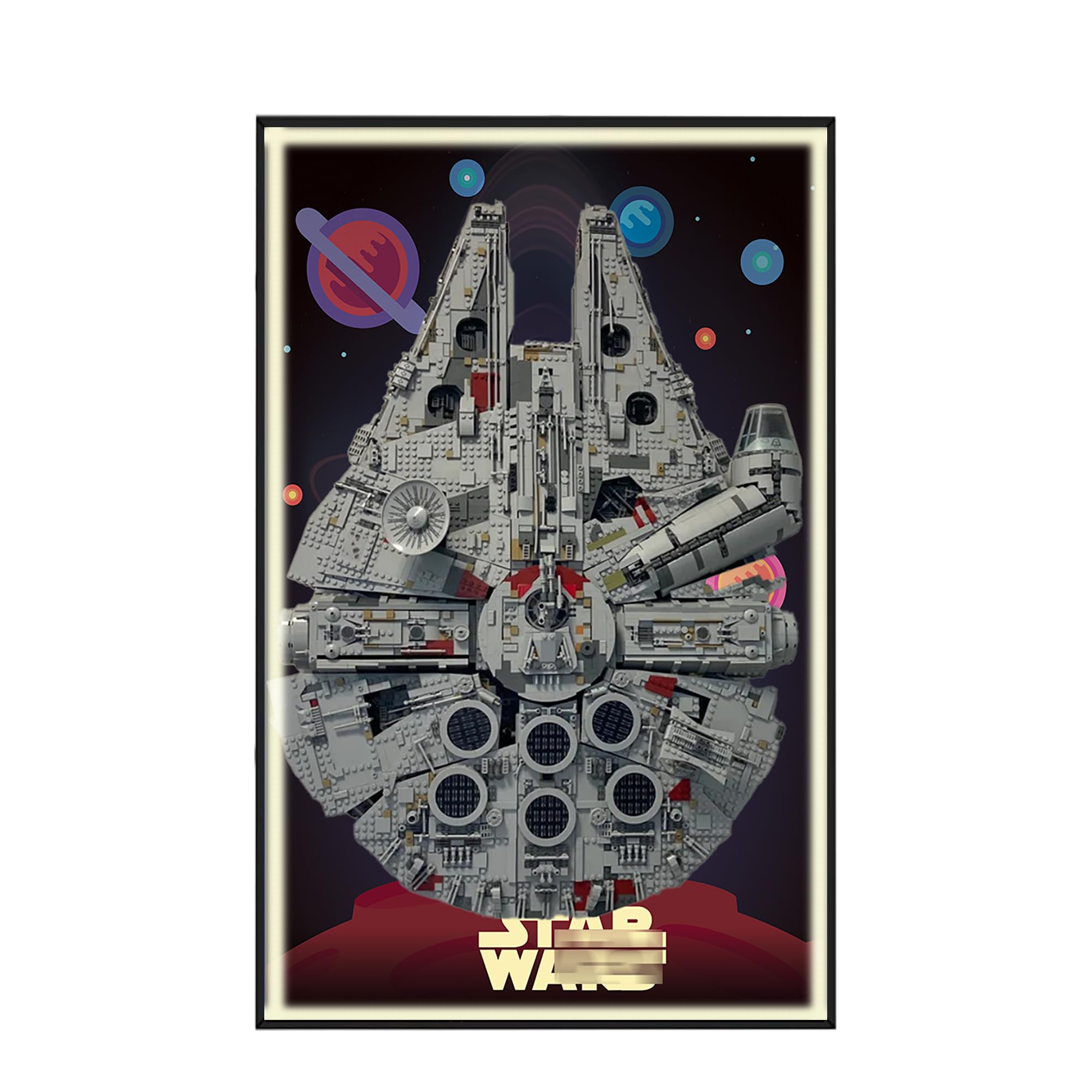 Display Wallboard for Lego 75192 Ultimate Millennium Falcon - Wall Mount Display Stand Art Wall Mount Frame for Racing Car Building Set, for Car Enthusiasts - 50 x 80 CM (75192 USB LED Light G)