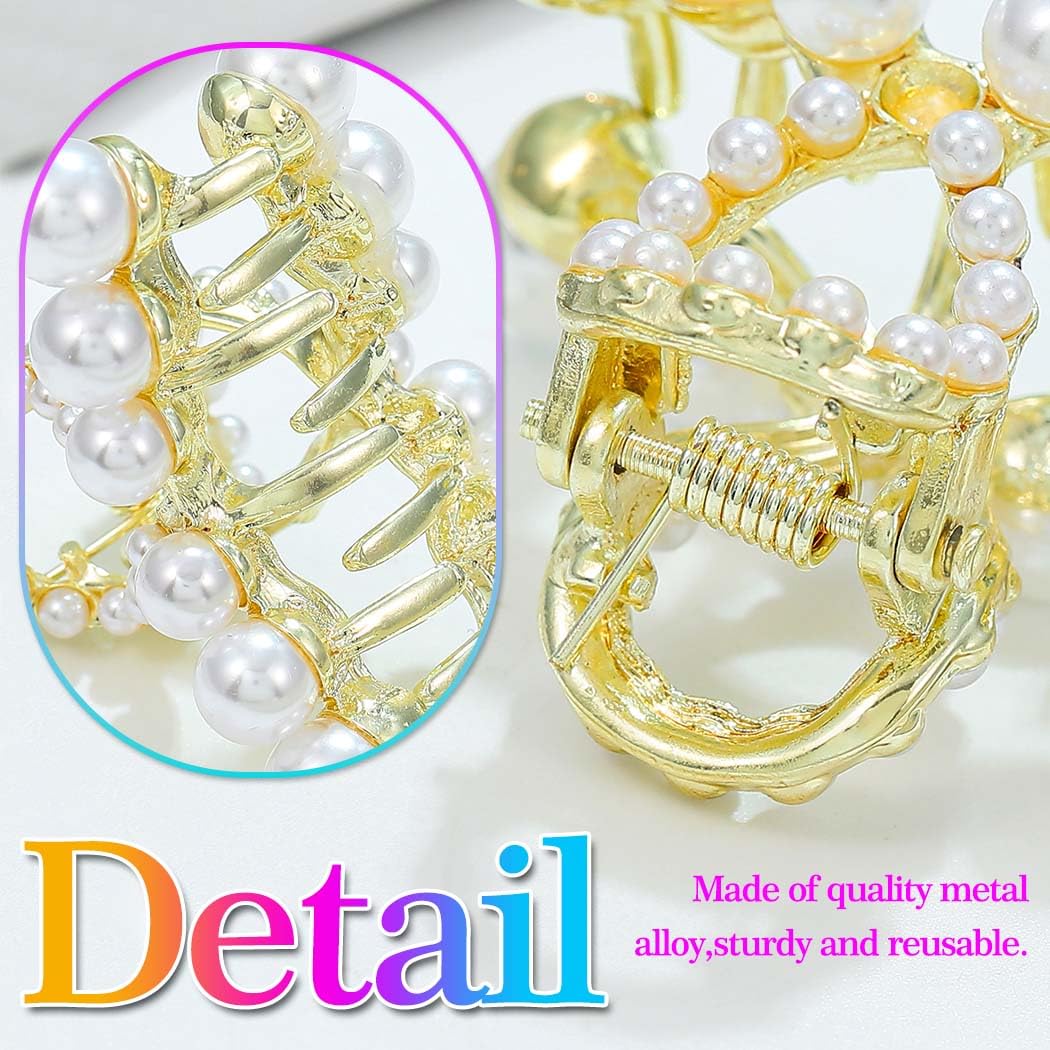 Reaky Pearl Claw Clips Gold Metal Hair Claws Mini Hair Clip Rhinestone Hair Accessories for Women, 1 count (Pack of 2) - Image 4