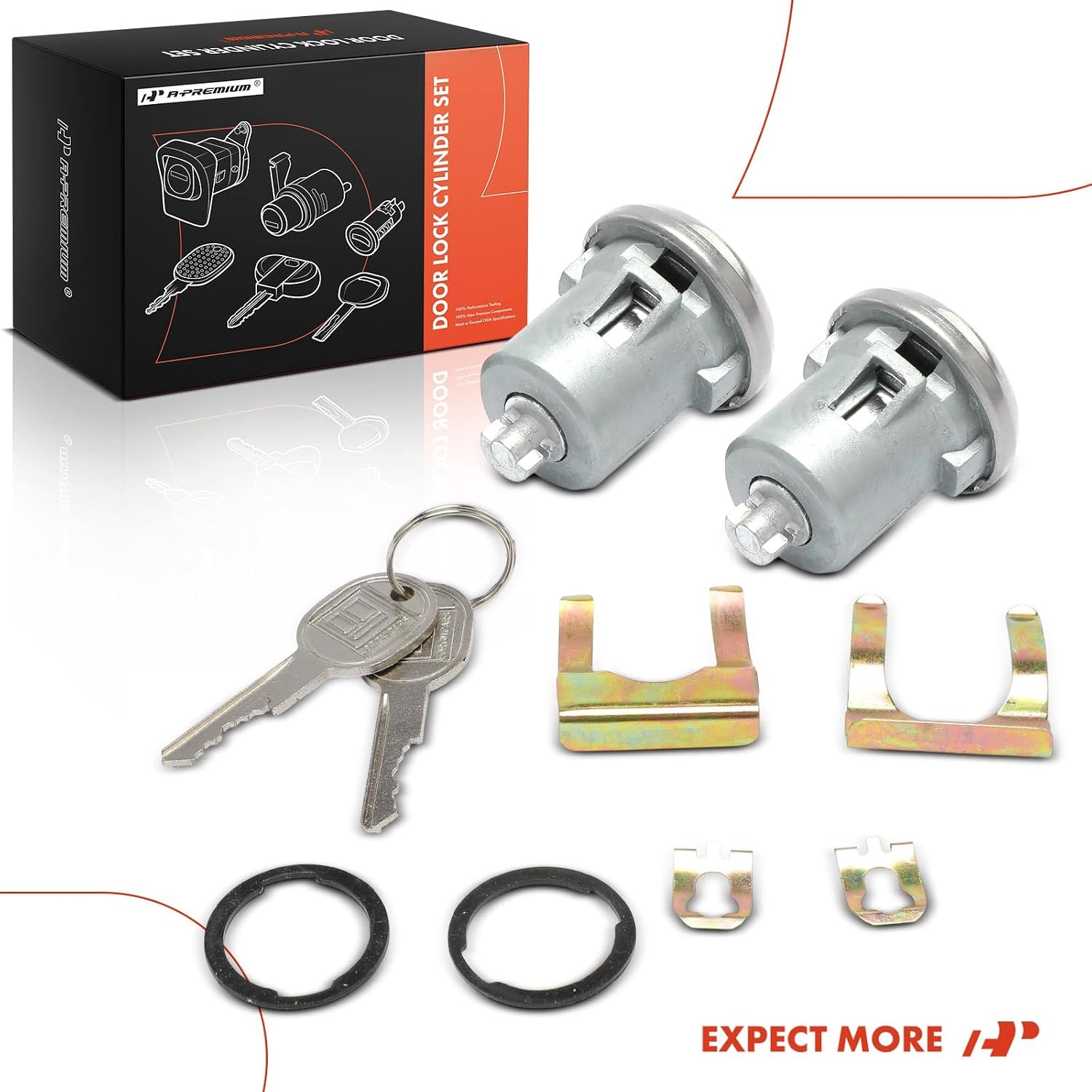 A-Premium Front Door Lock Cylinder Kit with Keys Compatible with Chevy Chevrolet GMC Truck SUV Oldsmobile Buick Cadillac Dodge Opel Pontiac, Door Lock Cylinder 9D1001, 9D1002, 9D1006