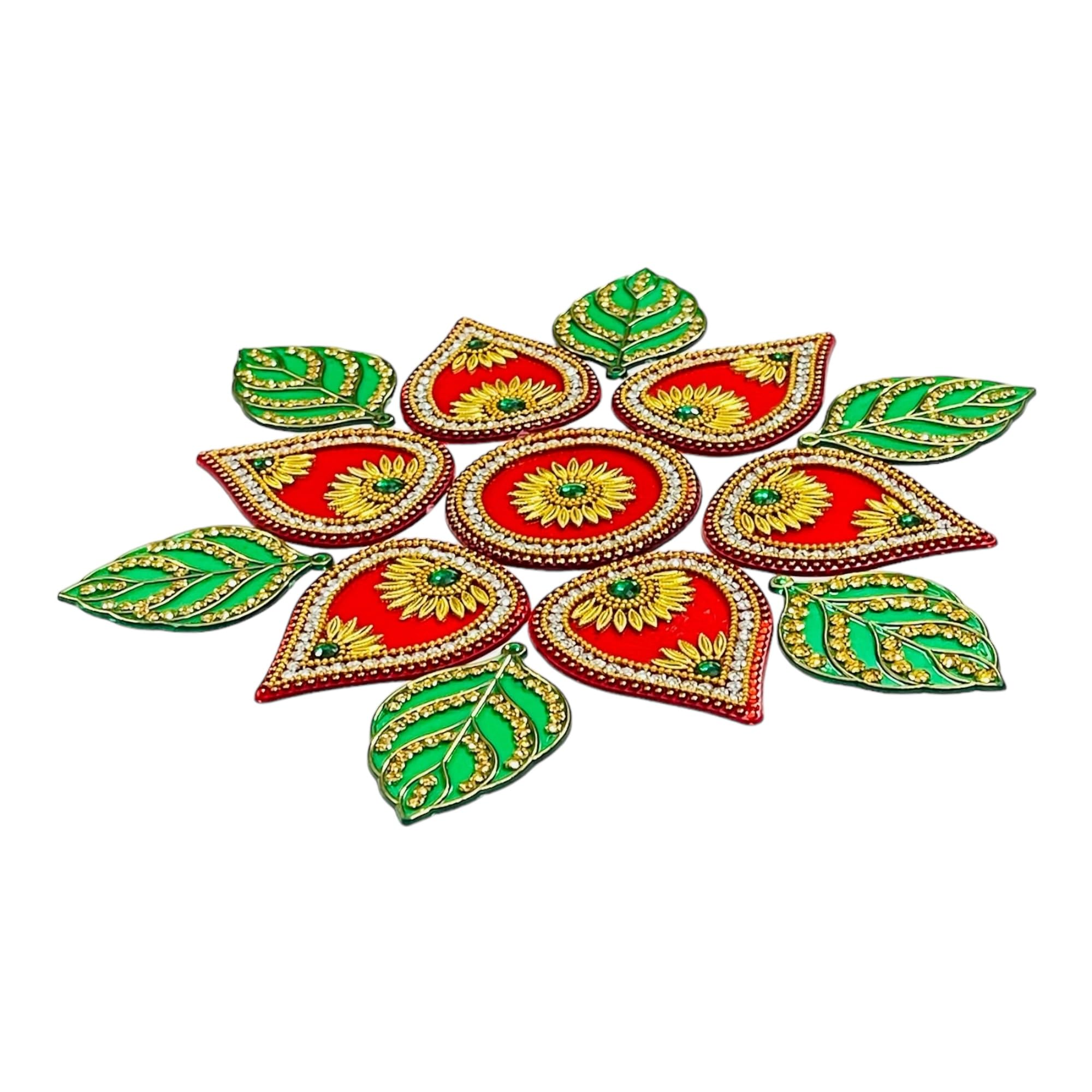 KRIWIN 10 to 11 inches Dia -Floor/Wall/Table Rangoli Decorative Reusable Showpiece (Acrylic) (Leaf) 3