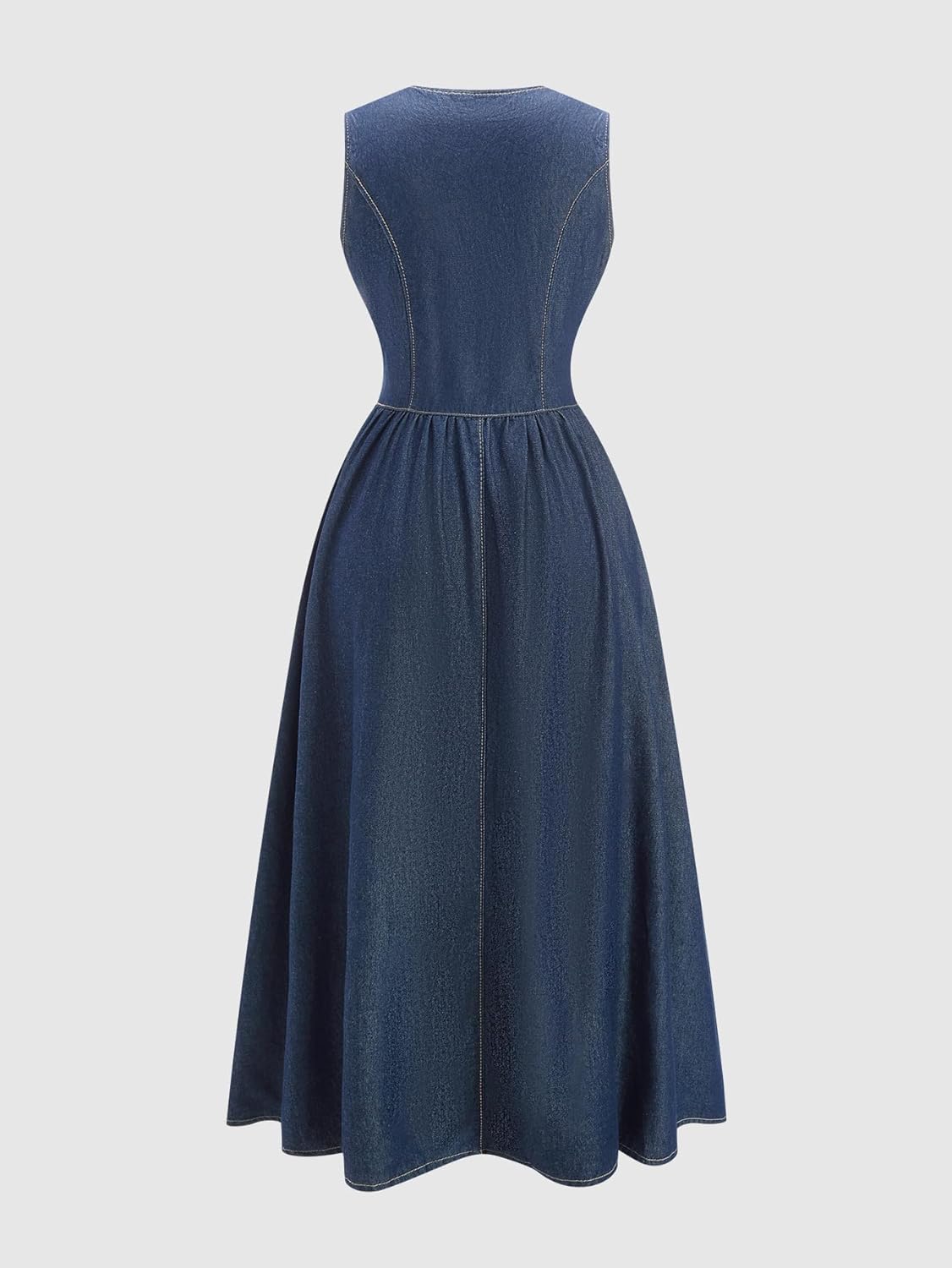 Women's Summer Denim Maxi Dress Y2k Tie Front Deep V Neck A Line Cute Going Out Dresses - Image 2