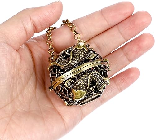 Miniatura 8 de GANAZONO Quemador de incienso colgante con cadena, quemador de incienso de latón con tapa, forma de bola, manualidades para resina y carbón