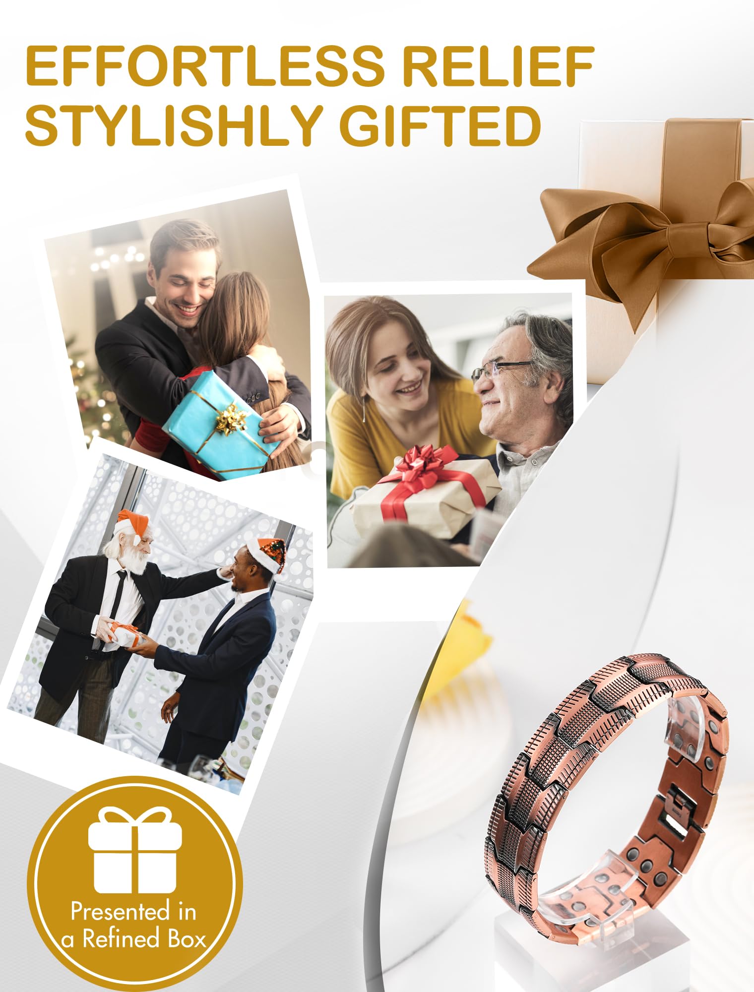 Feraco Pulsera de cobre de desintoxicación linfática para hombres, pulsera terapéutica de terapia magnética terapéutica con 3 filas de imanes ultra fuertes para dolor de artritis y túnel carpiano