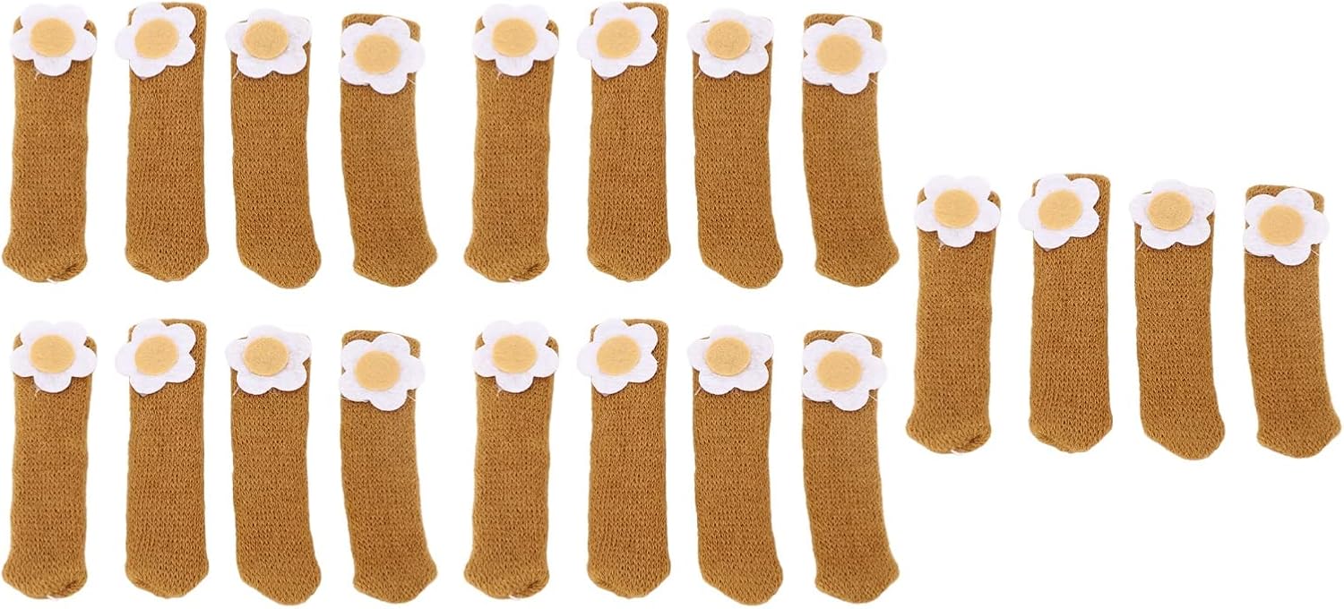 Chair Leg Floor Protectors 20 PCS | Thickened Defense - Scratch Furniture Caps | High Elastic Chair Feet Covers for Hardwood Floors/Tiles/Furniture | Noise Reduction, Easy (Small Flower Camel