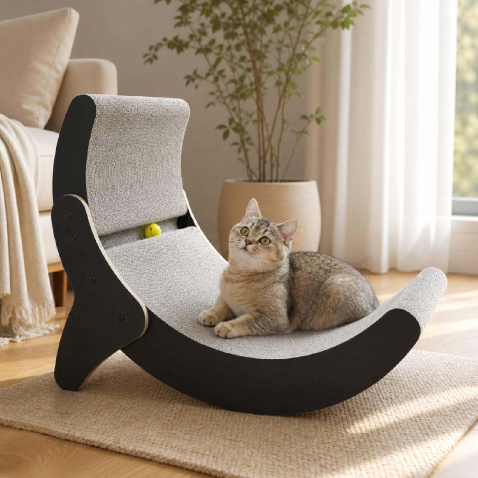 Kratzlounger Katze Kratzbrett Kratzsofa Kratzmöbel mit Geschwungener Form aus Wellkarton Und Spielball für Training für Innenbereich Möbelschutz Krallenpflege