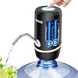 Water Pump for 5 Gallon Bottle, USB Charging Automatic Water Dispenser with Rechargeable Battery, Portable Electric Drinking Water Jug Pump for Home, Kitchen, Living Room, Office, Camping - Black