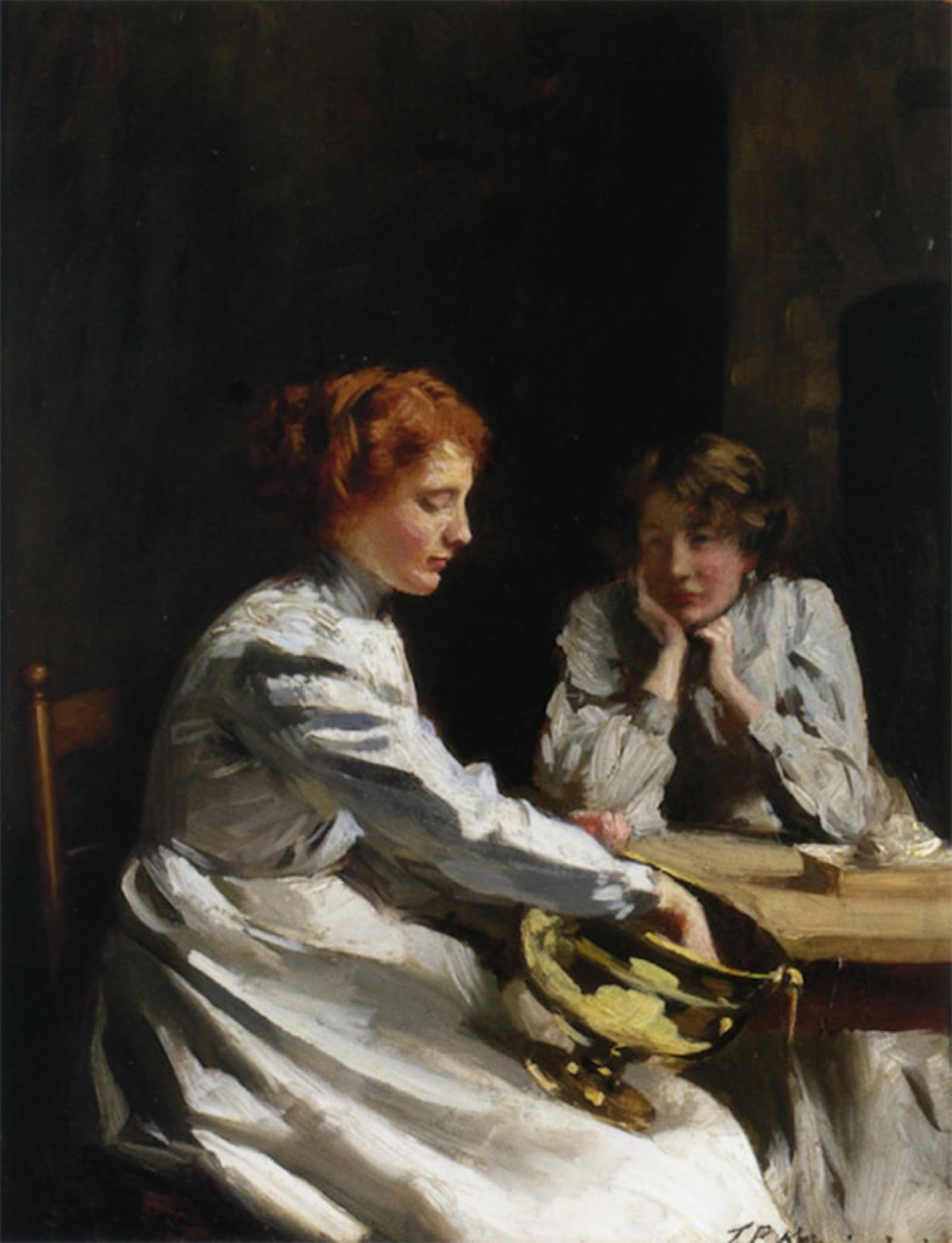 SERENDIPITP Vintage Picture Print on Canvas Wall Art Poster Polishing the Brass by Thomas Benjamin Kennington Artwork Print Poster for Wall Decor 60x90cm