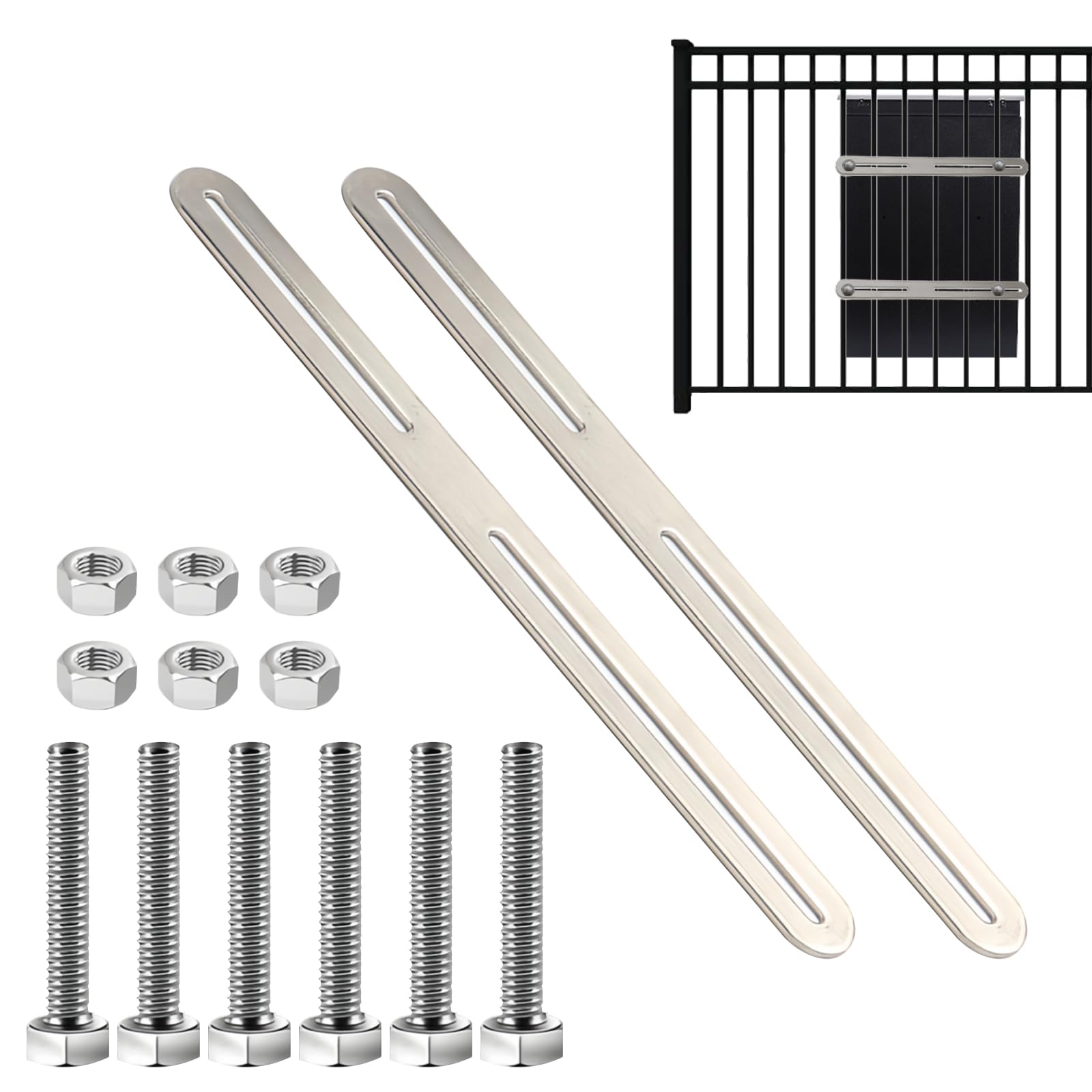 Kingsea Set di 2 pezzi di montaggio per cassetta postale Fence 2,4 × 28 cm in acciaio inox Fence Mounting Set per porta e fence, Silvery