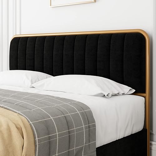 Miniatura 5 de HITHOS Base de cama tapizada de tamaño matrimonial con 4 cajones de almacenamiento y cabecero base de colchón de metal resistente con listones de