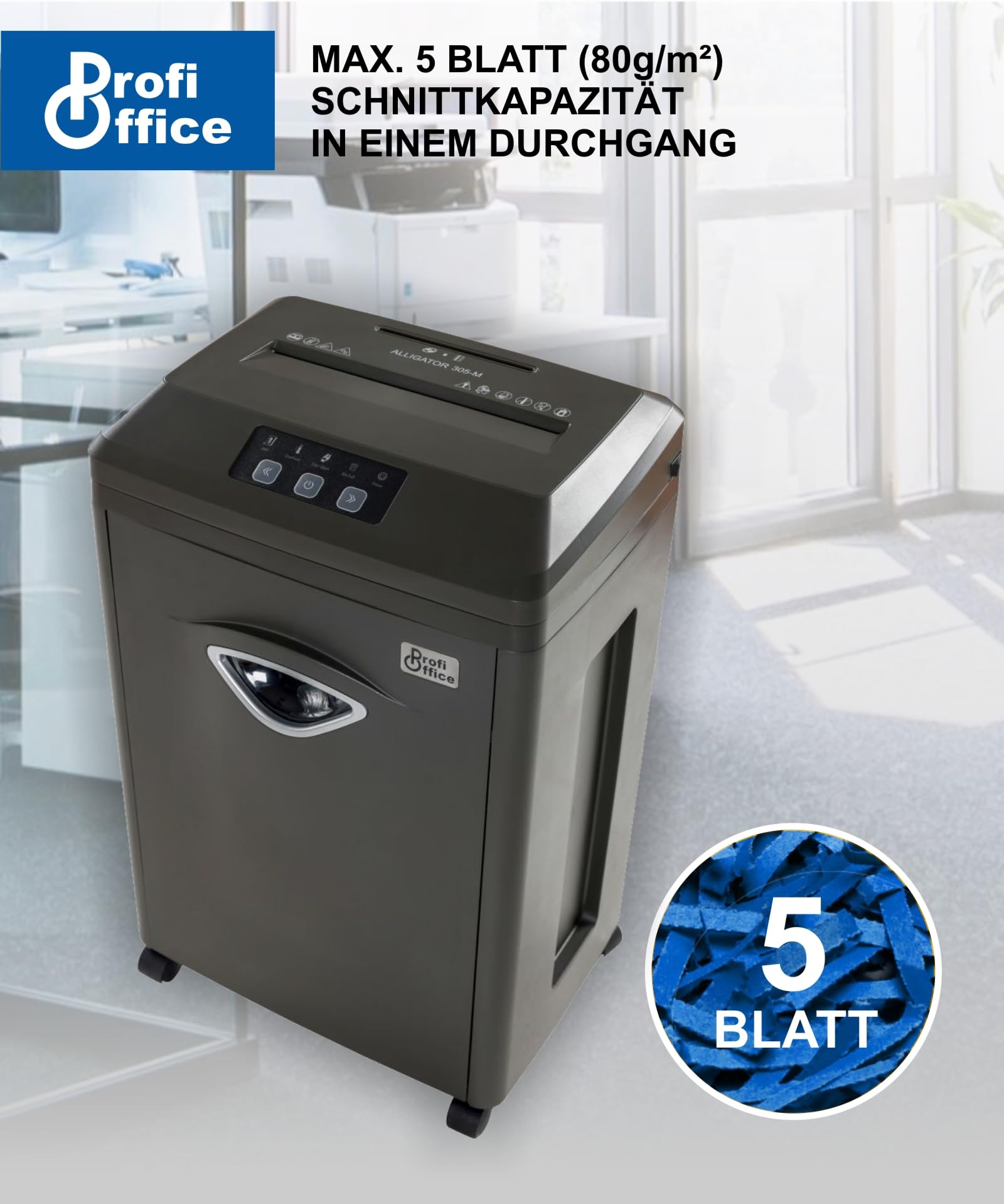 Alligator 305 M Destructora de Papel P7 Super Micro Cut | Trituradora de Documentos RGPD Oficina y Hogar | Microcorte 5 Hojas 1x2mm, 30 Min Continuos, 22L, CD y Tarjetas