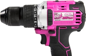 The Original Pink Box 20V Cordless Brushless Power Drill Driver with 1/2-Inch Keyless Chuck, 2.0Ah Lithium-Ion Battery & Charger Included