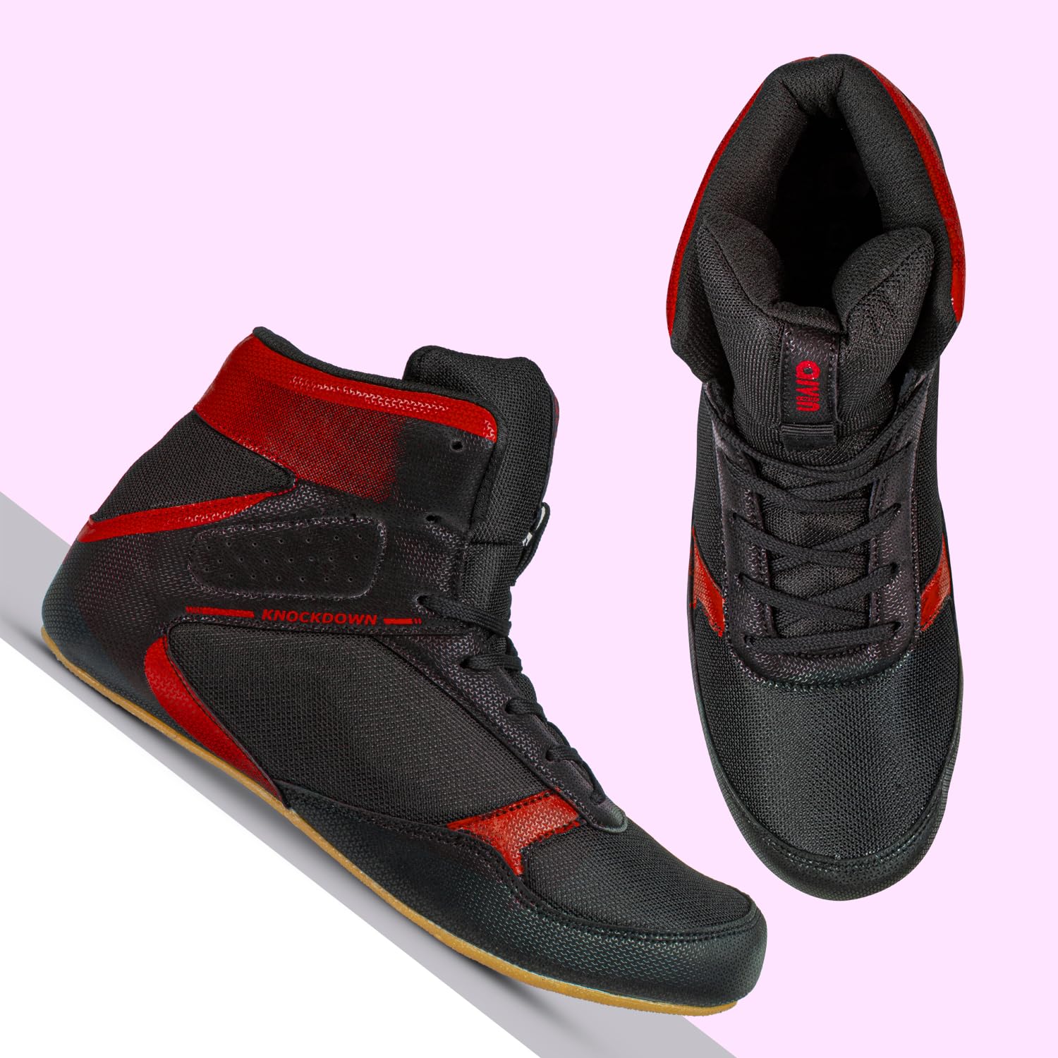 Aivin Knockdown Mens Kabaddi Shoes I Mesh & Synthetic Upper| Ideal for Kabaddi, Wrestling, Kho Kho (Black/Red, UK Footwear Size System, Adult, Men, Numeric, Medium, 10) 3