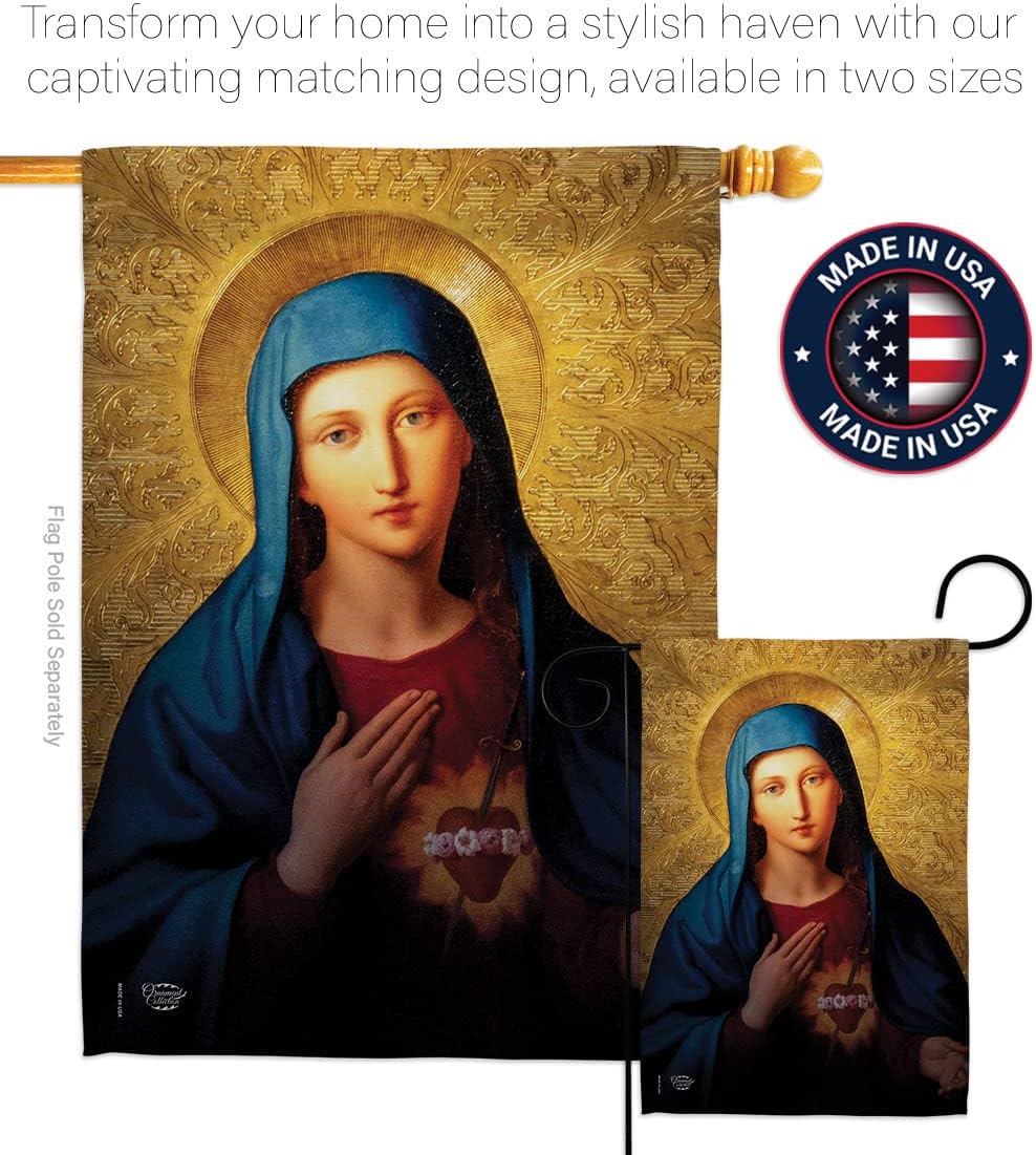 Sacred Heart of Mary House Flag Religious Faith Hope Grace Peace Dove Christian Religion Easter Decoration Banner Small Garden Yard Gift Double-Sided, Made in USA