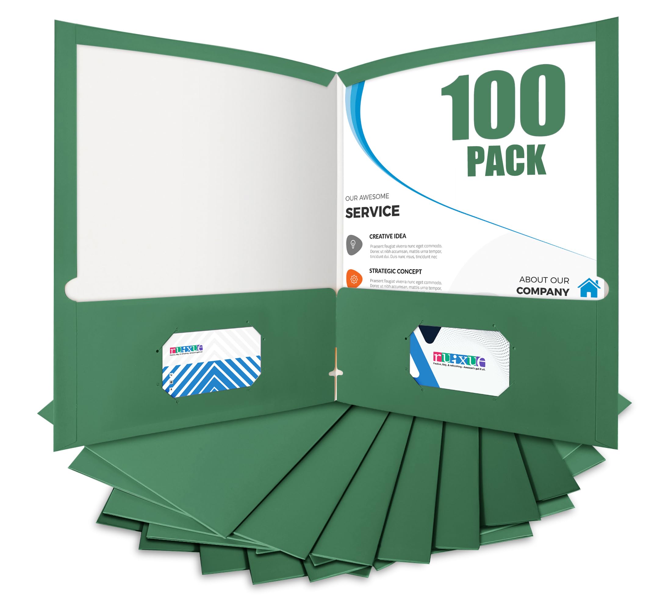 Lot de 100 dossiers verts à deux poches pour documents de format lettre, dossiers papier durables pour l'école, le bureau, les entreprises (vert foncé)