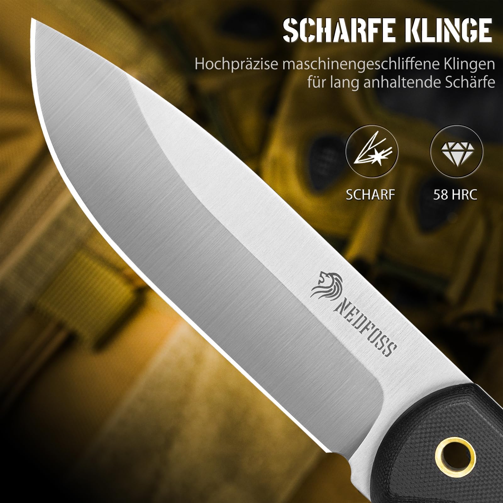 NedFoss SEAL cuchillo supervivencia, cuchillo bushcraft,cuchillo de caza,cuchillo camping,Hoja fija afilada para exteriores, full tang, acampada supervivencia