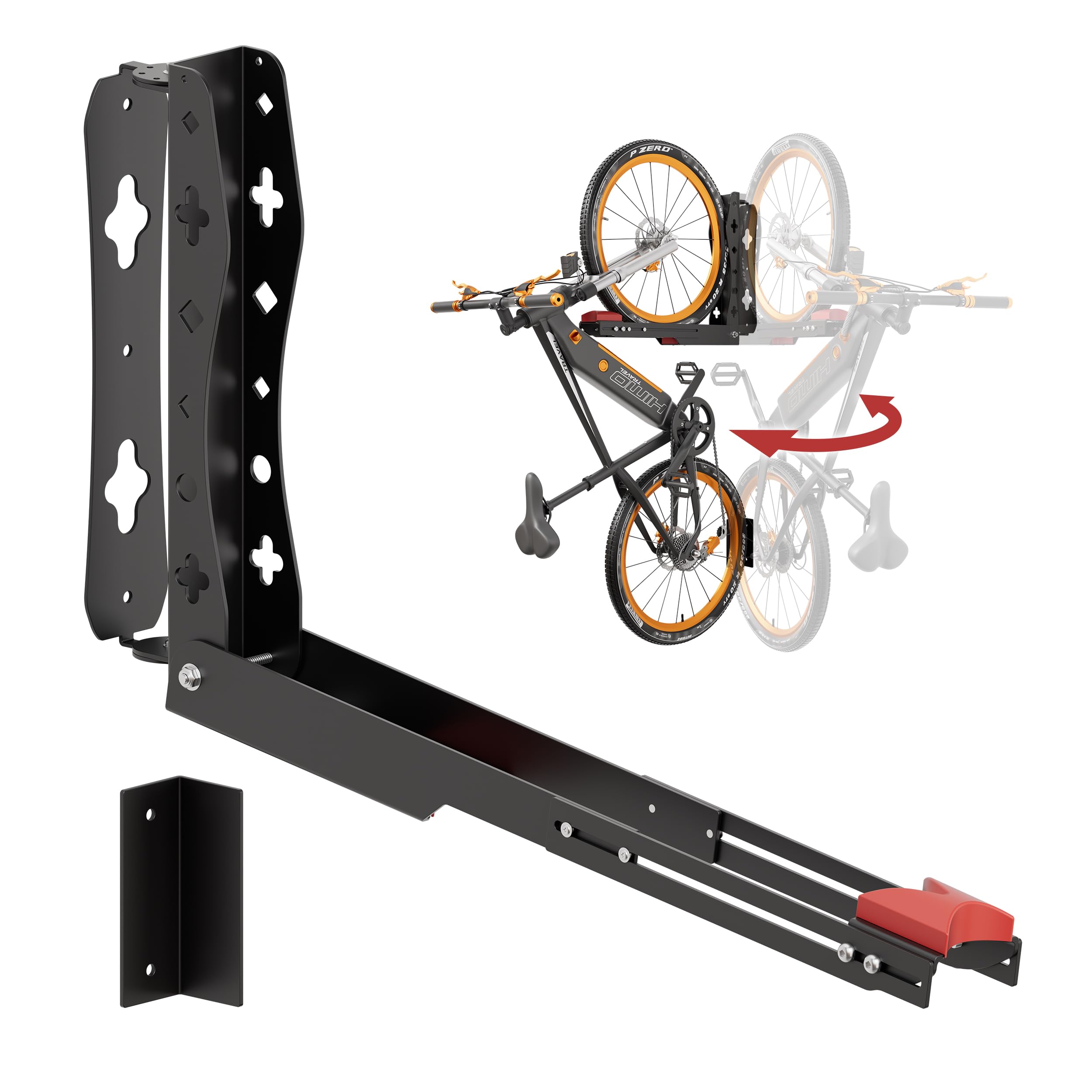 Support mural pivotant pour vélo, support mural pour vélo peu encombrant pour le garage, facile à accrocher et à décrocher, peut supporter jusqu'à 35 kg, pour vélos de 24 à 29 pouces (1)