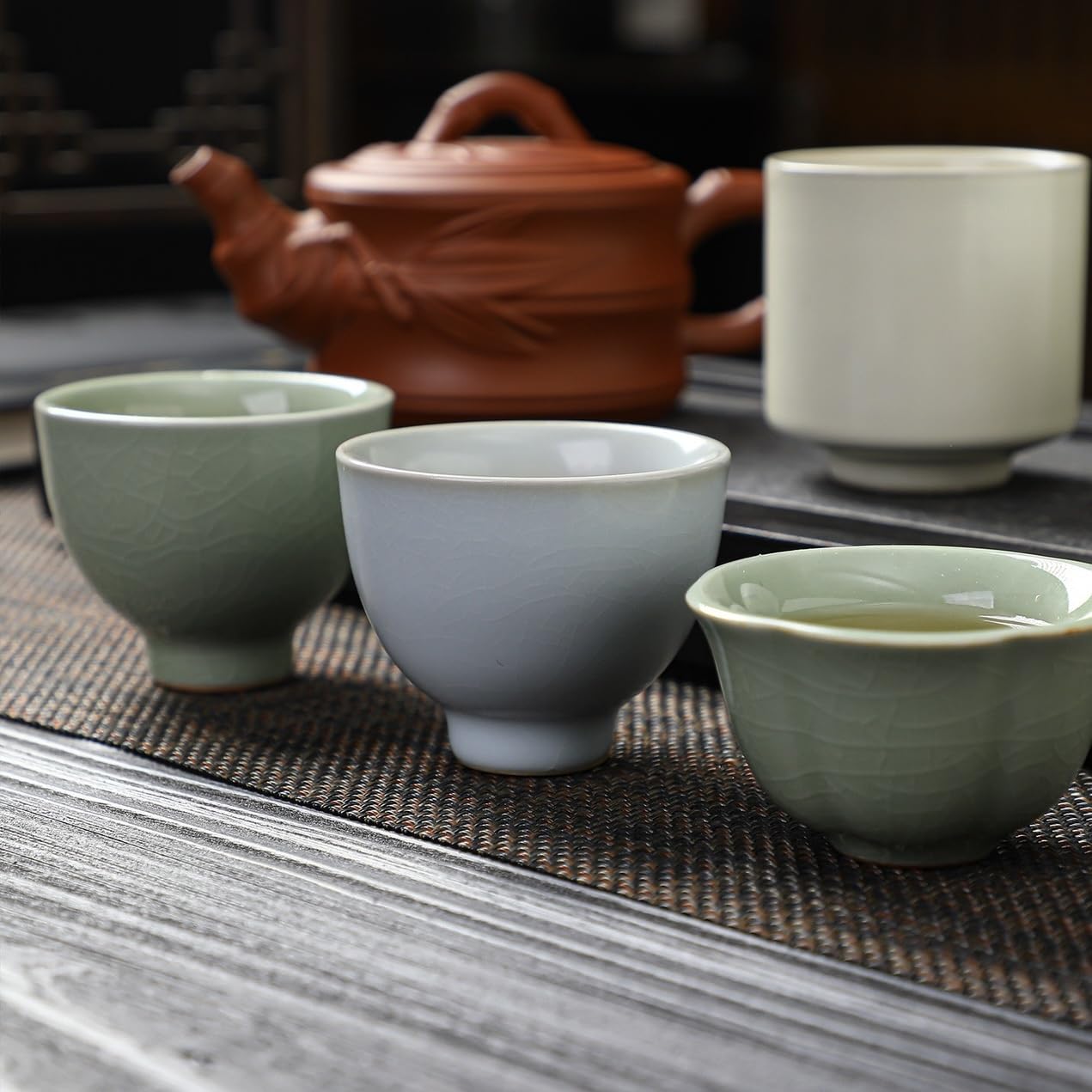 Keramik-Teetassen-Set, chinesische Teetassen, Porzellan-Tasse, Tee-Verkostung, Geschenkidee, für Zuhause und Büro (Rotes Set)