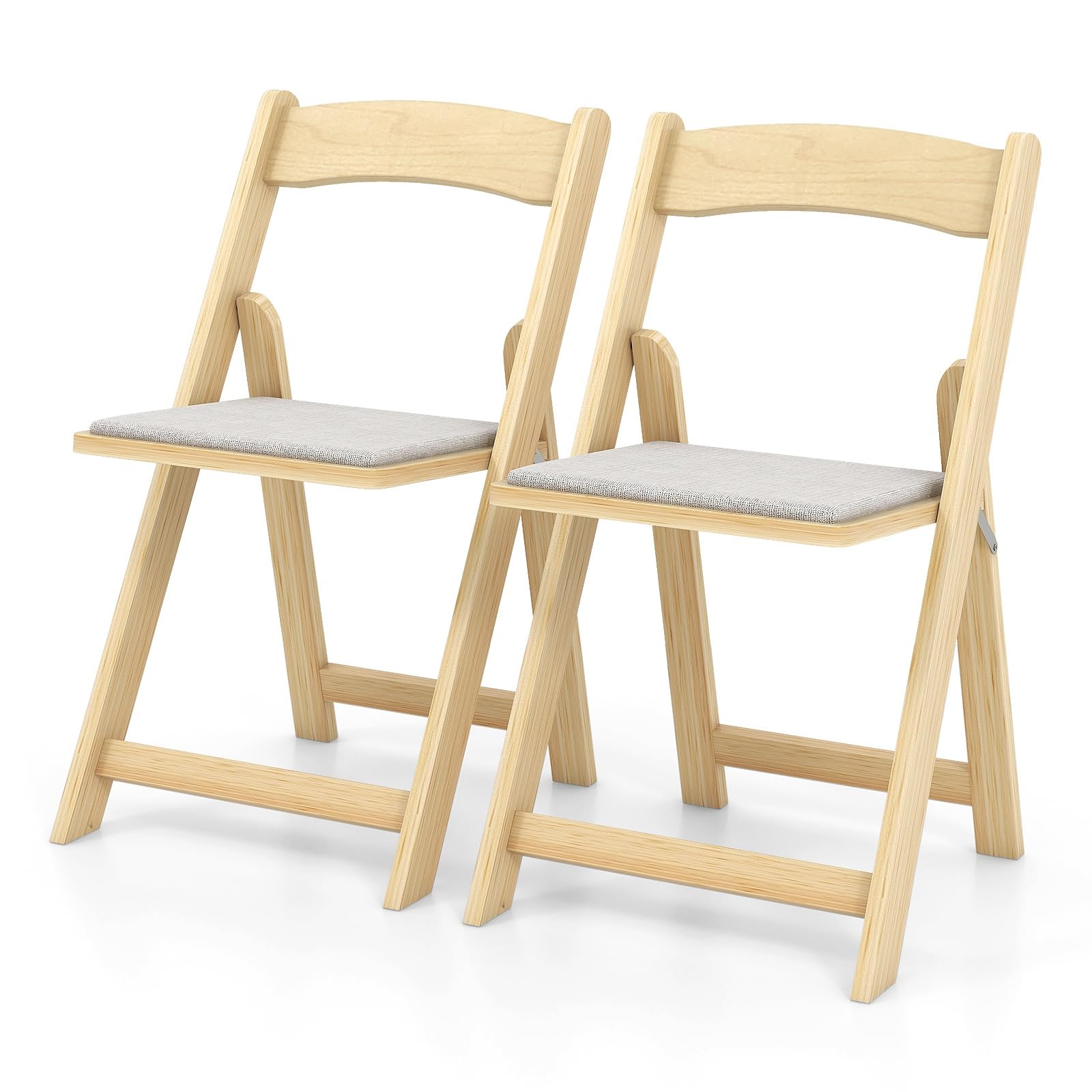 GiantexUK Folding Dining Chairs Set of 2, Padded Kitchen Chairs with Linen Fabric Seat, Backrest & Rubber Wood Legs, Solid Wood Breakfast Side Chairs for Dining Living Room Restaurant