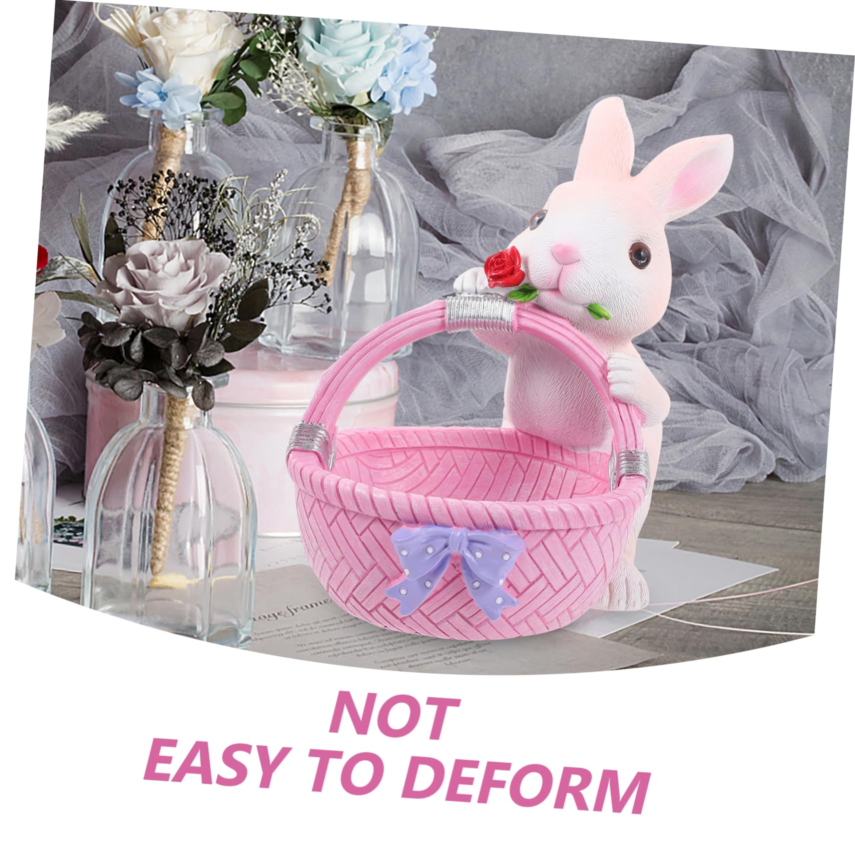 Amosfun Decorazione Coniglietto Pasquale in Resina a Forma di Cestino, Soluzione Salvaspazio e Ornamento Casa Adorabile per Festa di Pasqua