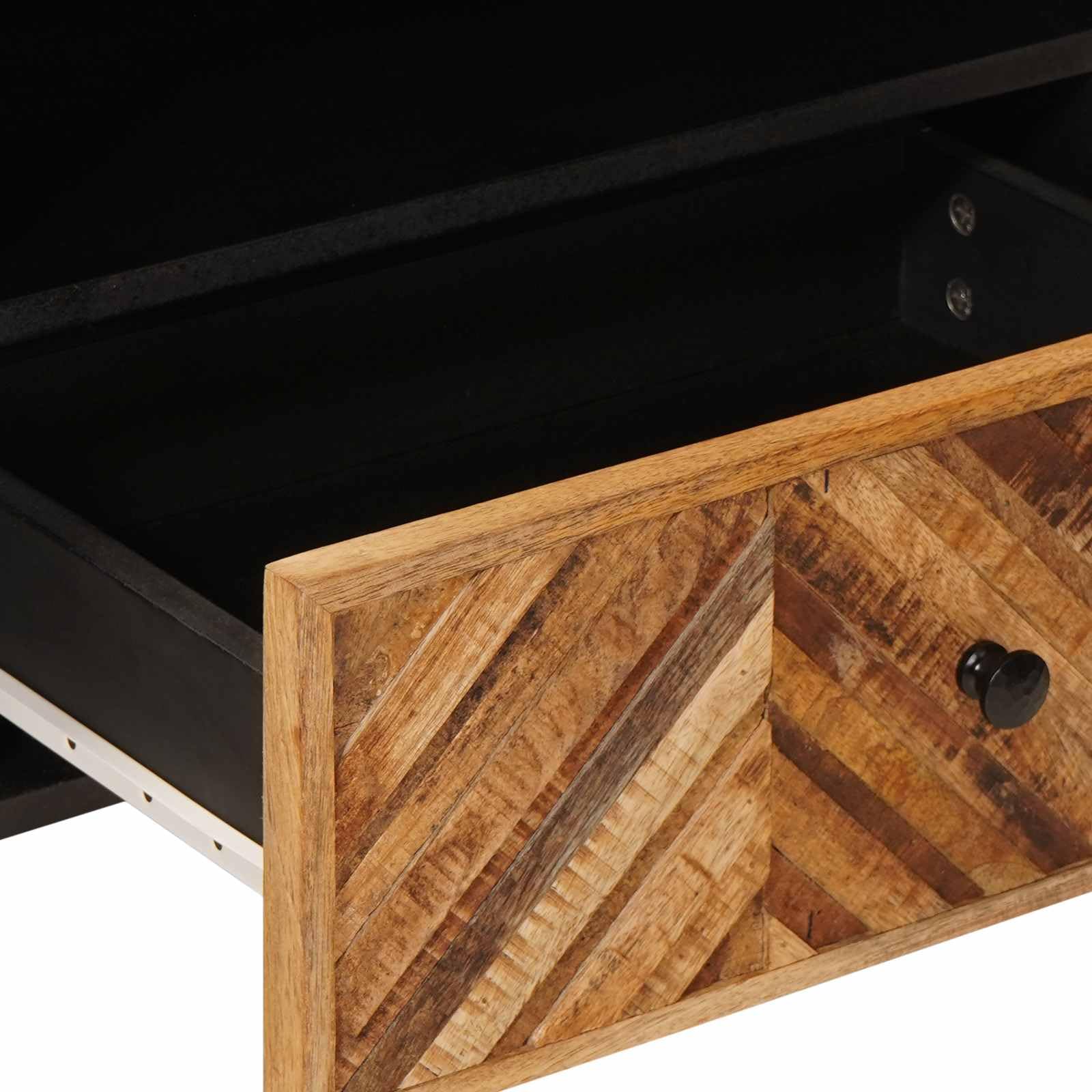 Armadio marrone in legno di mango massiccio, 80 x 33,5 x 46 cm, con pomelli in ottone, cassetto e scomparti per soggiorno, media e home theatre