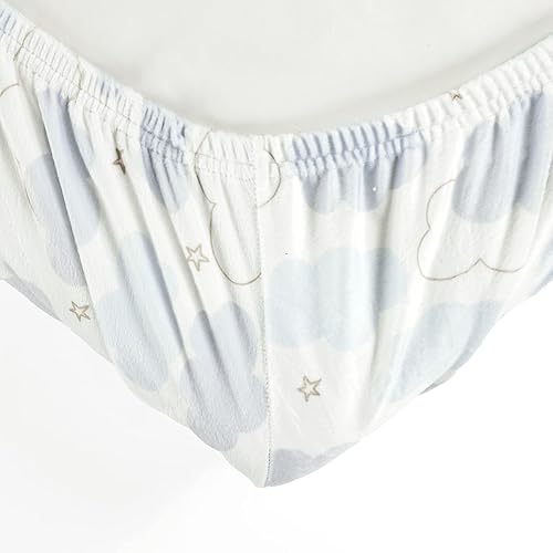 Miniatura 4 de Lush Decor Goodnight Little Moon Clouds - Sábana bajera ajustable para cuna, suave y afelpada, 52 x 28 x 9 pulgadas, azul