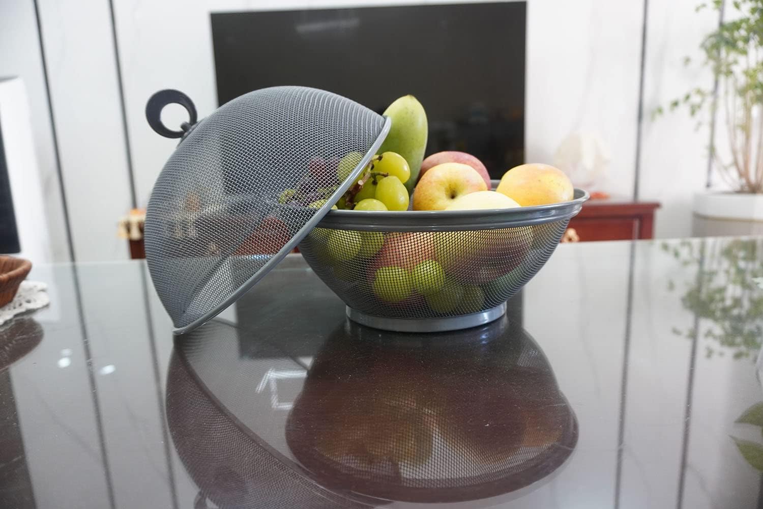 Fruitmand met deksel - Snack Fruitschaal - Metalen gaasmand Draadnetwerkmand Voedseldeksel Buitenste gaas Fruitschaal Fruit Groenten Snacks