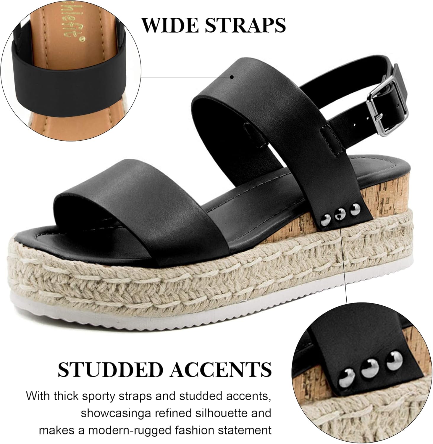 Athlefit Women's Espadrilles Sandals Ankle Strap Buckle Wedge Sandal Open Toe Studded Platform Sandals - Image 5
