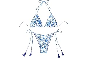 Verdusa Women's Floral Print Blue and White Bikini Set