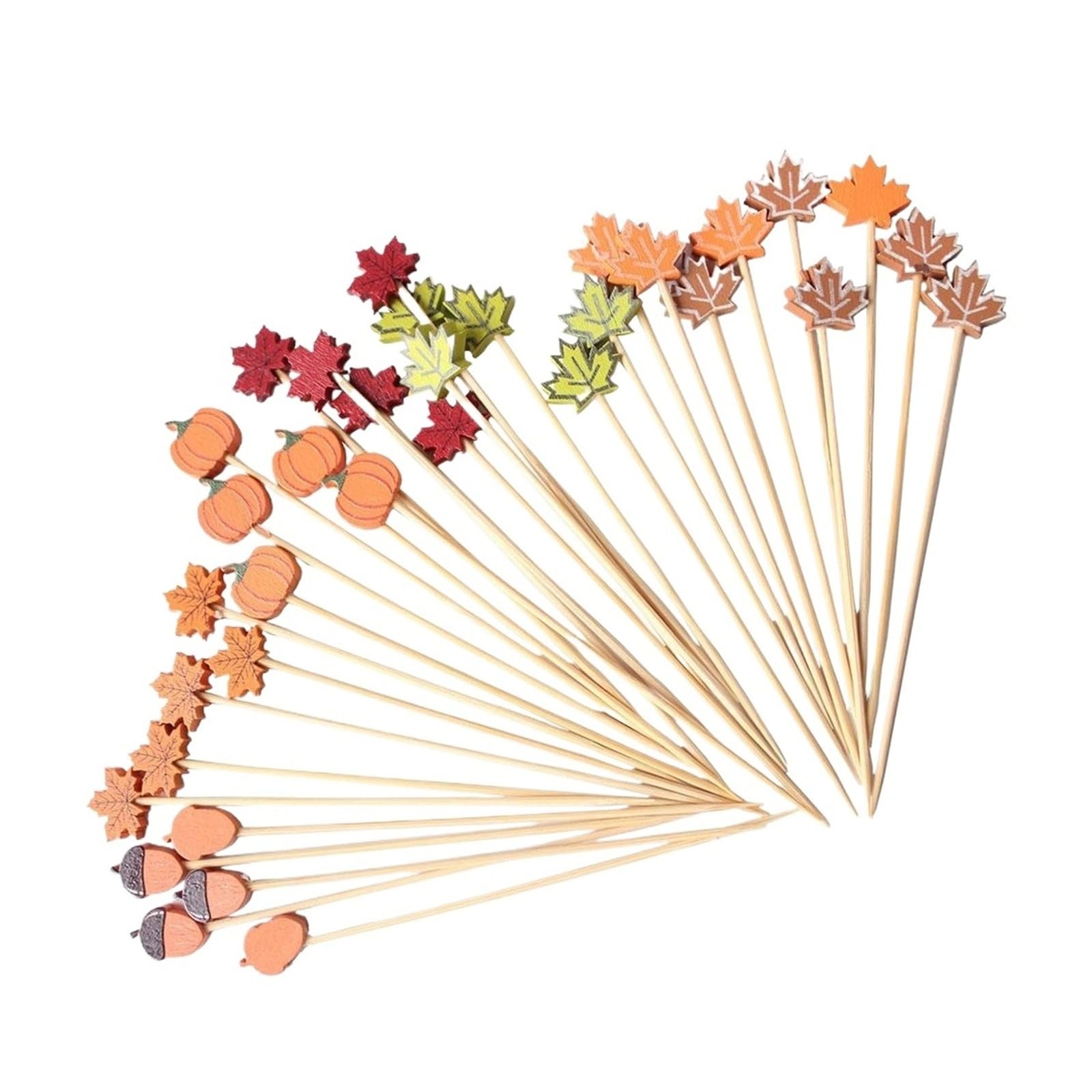 100 Uds. Palillos de cóctel otoño, palillos dientes, palitos fruta, brochetas hojas arce(A1)