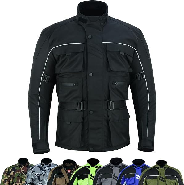 warrior gears 6 Pockets Mens Motorcycle Jacket, Textile Racing Motorbike Jacket, Hi-Vis Biker CE Protective Armored Jackets Mens Waterproof & Mesh Lining Breathable - 1