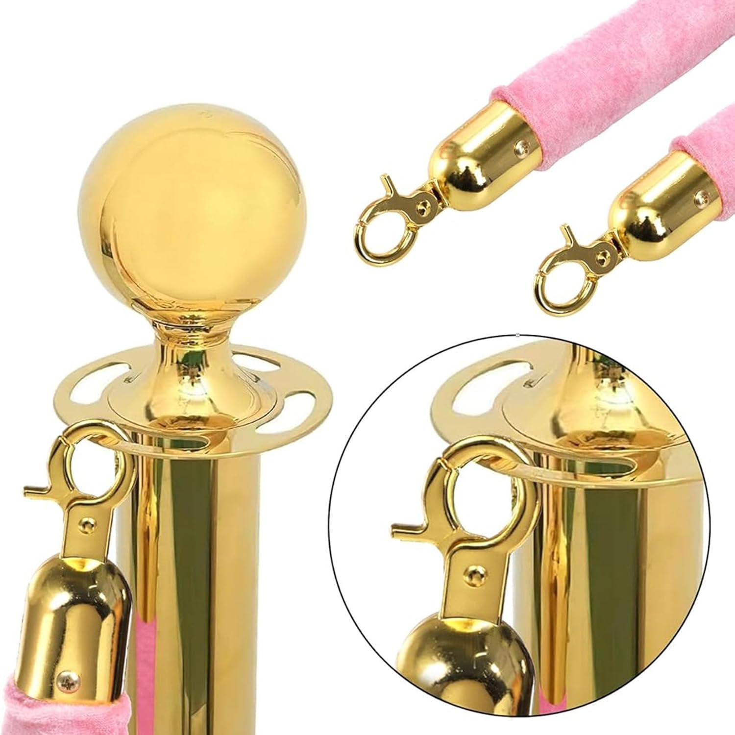 Velvet Stanchion Rope 5ft - Premium Crowd Control Barrier with Gold Plated Hook, Ideal for Events, Theaters, and Grand Openings, Elegant Safety Solution
