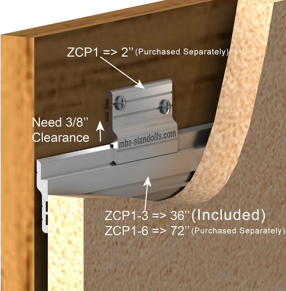 MBS Standoffs 3' Z-Clip Aluminum, French Cleat Picture Hanger System, Medium to Heavy Duty (Bag of 60 Pairs)