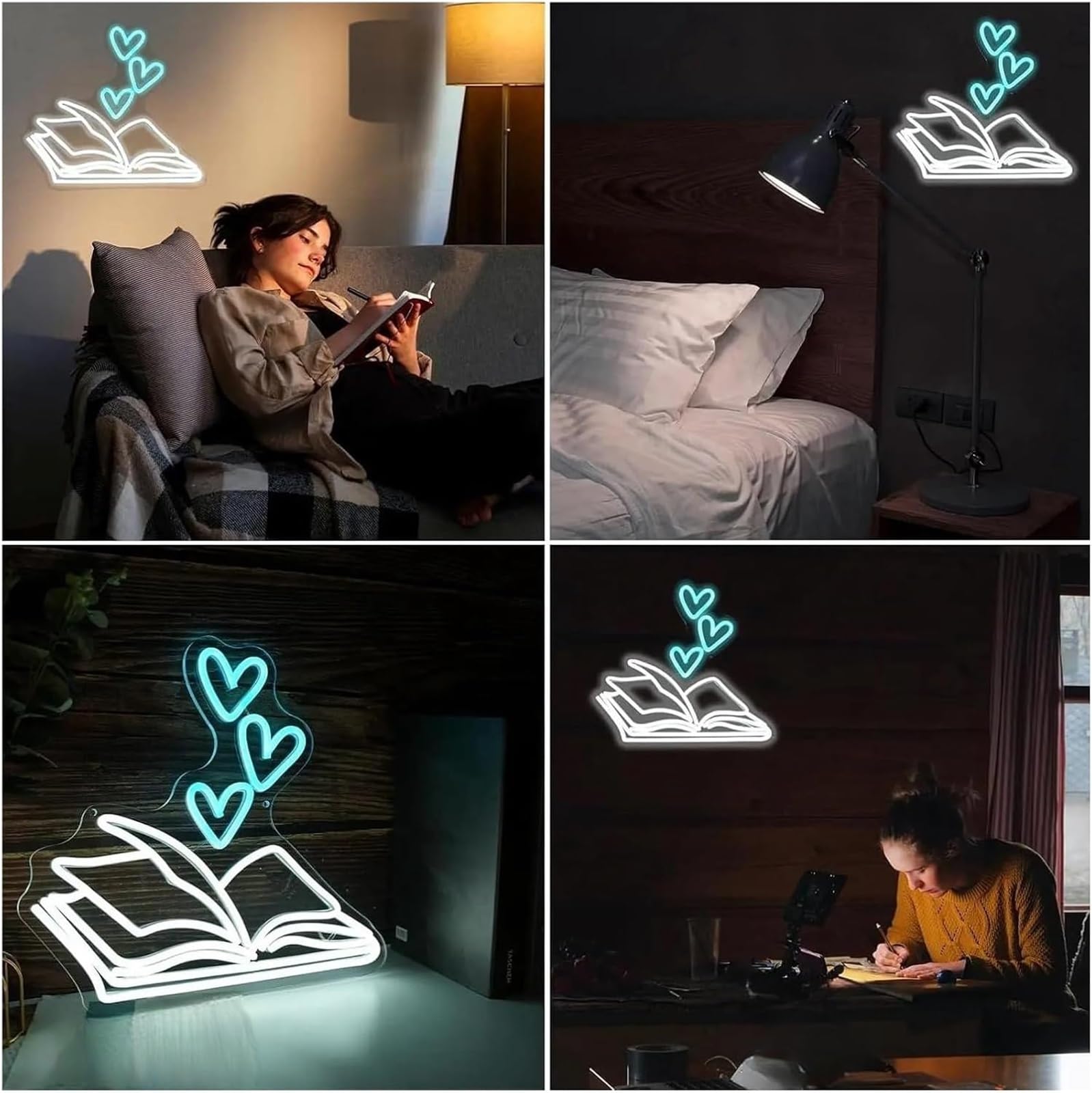 Para letrero de neón para libro para decoración pared, lectura, luz luces de neón