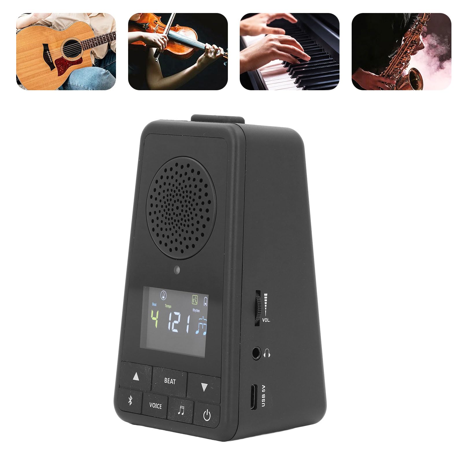 Elektronisches Metronom, Tragbares Digitales Bluetooth-Lautsprecher-Metronom mit LCD-Display, Kabelloser Lautsprecher-Beats-Mixer, Wiederaufladbares Universal-Metronom für Klavier