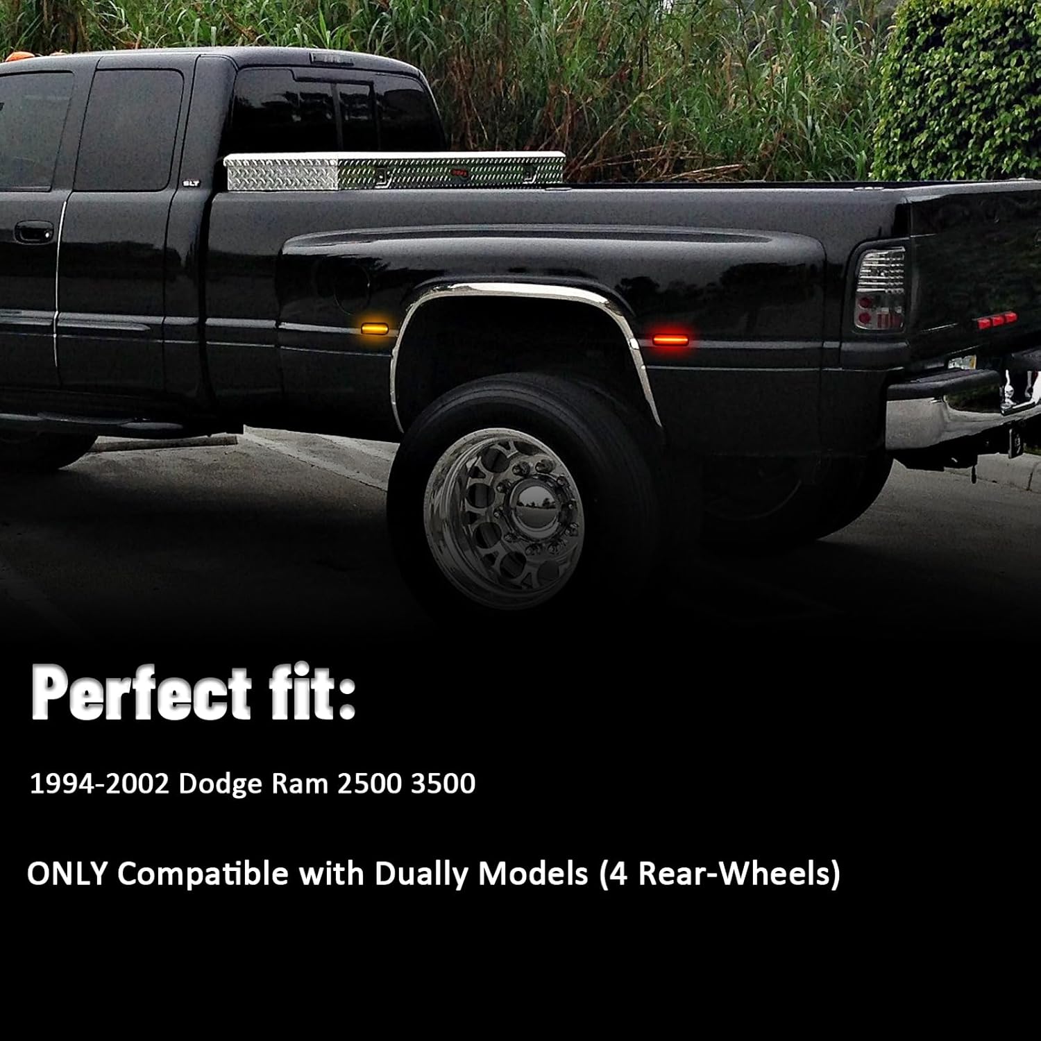 Bestview LED Dually Side Marker Lights for 1994-2002 Dodge Ram 2500 3500, Amber＆Red Front&Rear Wheel Bed Marker Bumper Fender Lamp Assembly Kit accessories，Smoke Lens (Pack of 4)