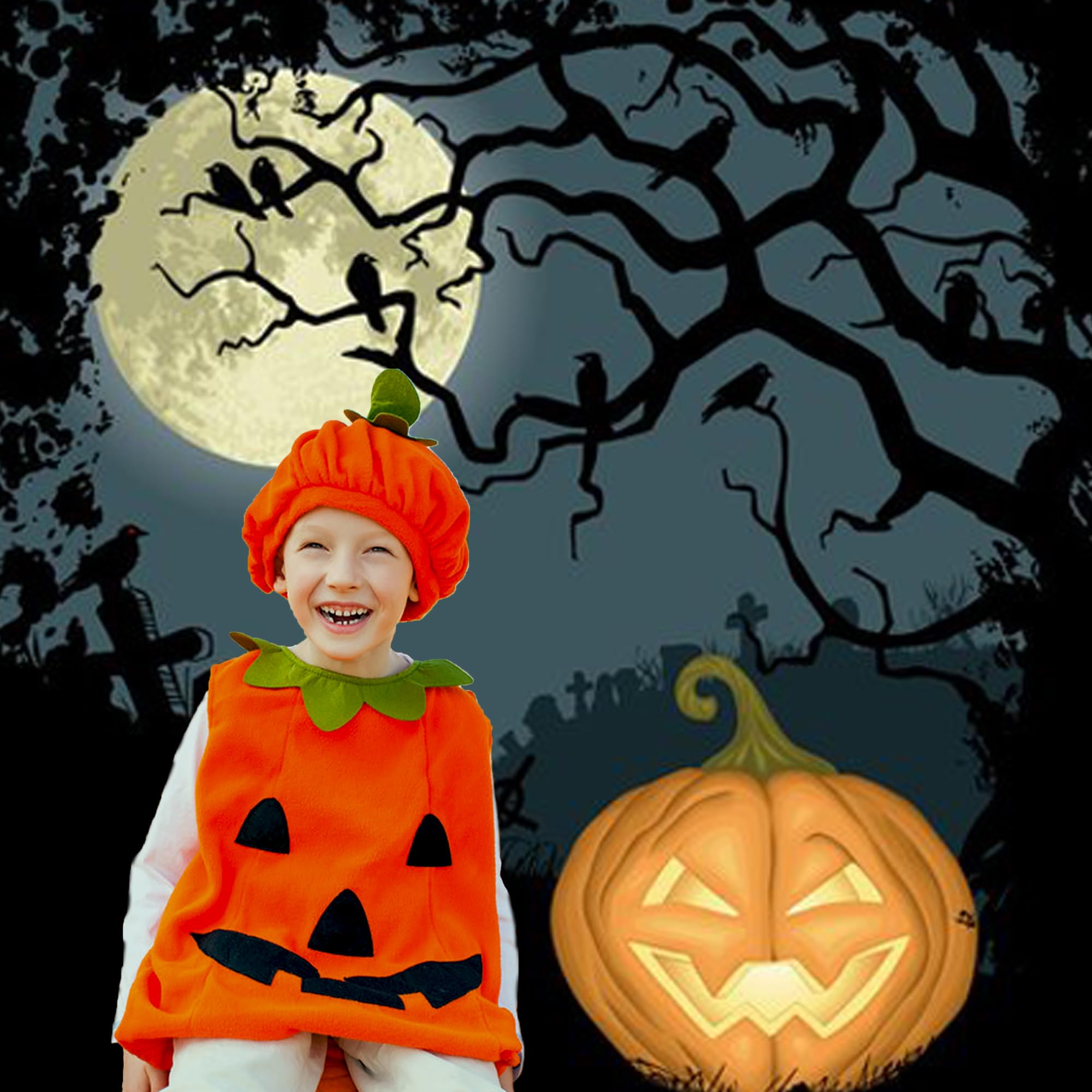 DXIA Halloween Pumpkin Baby Costume, Cute Toddler Pumpkin Costume, Pumpkin Costume Set including Hat, clothes - Image 2