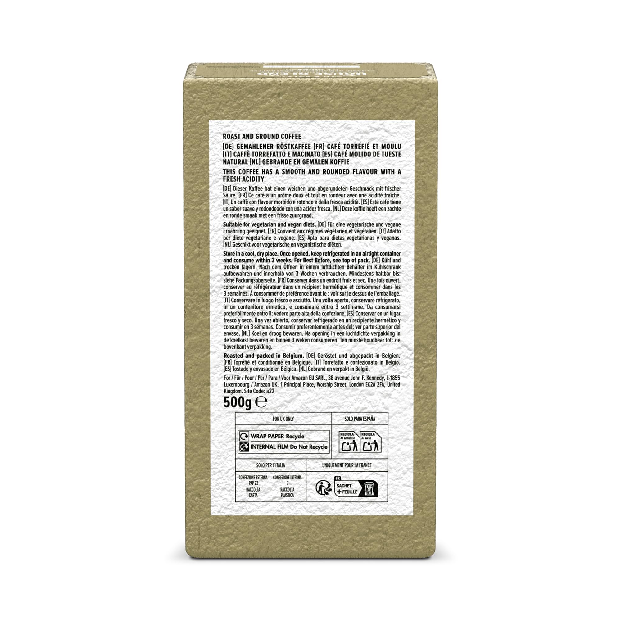 by Amazon Caffè Classico 100% Arabica Macinato e Tostato, Tostatura Media, 500g (1 Confezione da 500g) - Certificato Rainforest Alliance