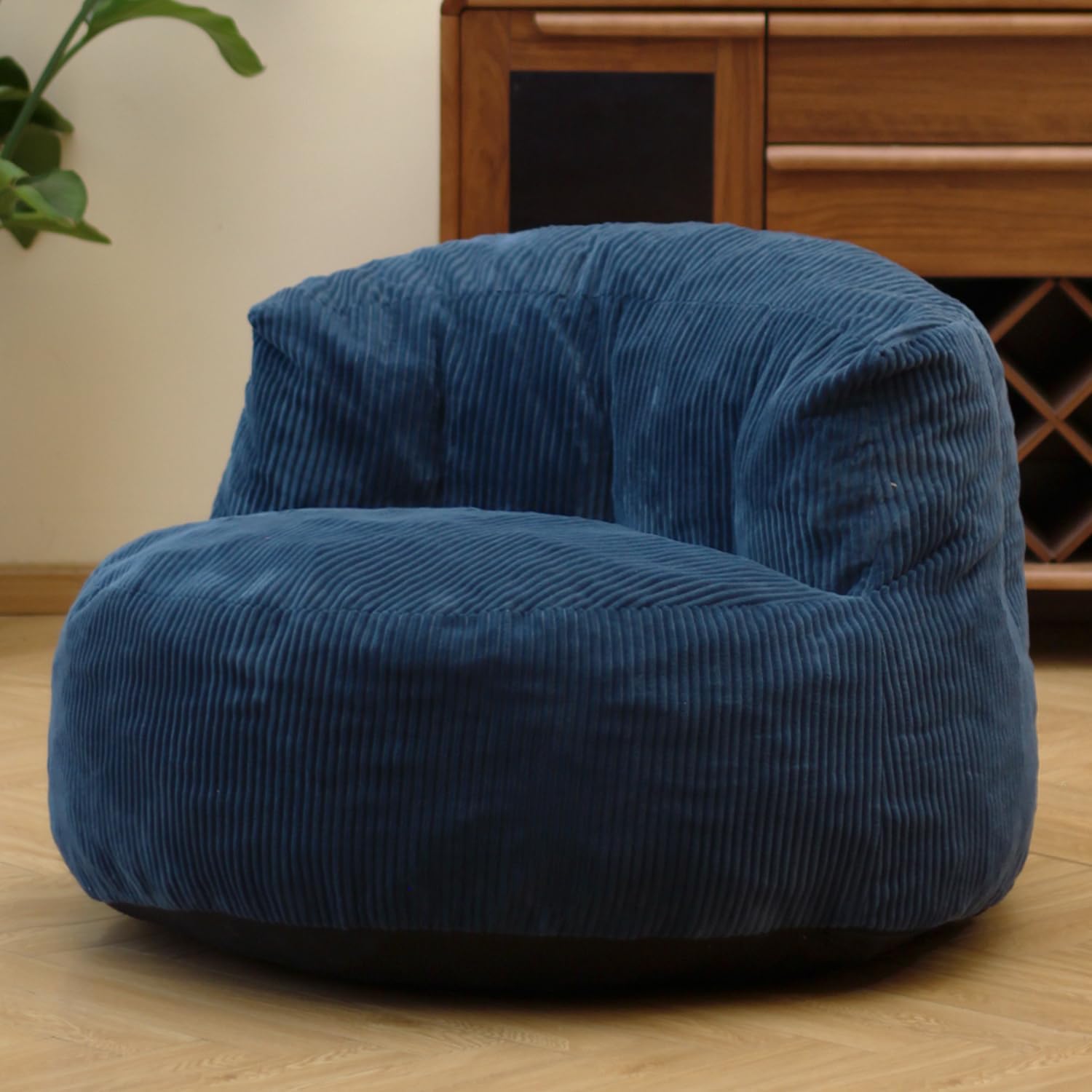 N&V Large Crescent Bean Bag Chair, Adult Size Bean Bag Sack, Foam Filling, Soft Premium Corduroy Bean Bag for Living Room Bedroom Dorm and Office (Prussia Blue)